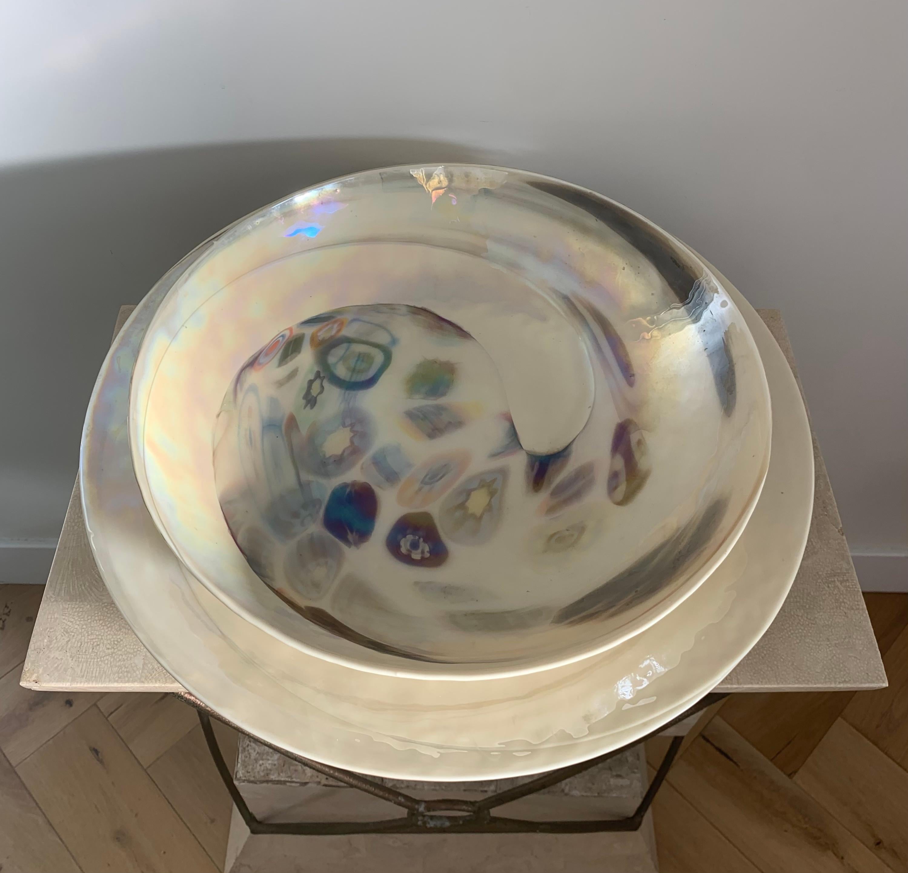 Huge Vintage Murano Italian Art Glass Bowl and Underplate In Good Condition In View Park, CA