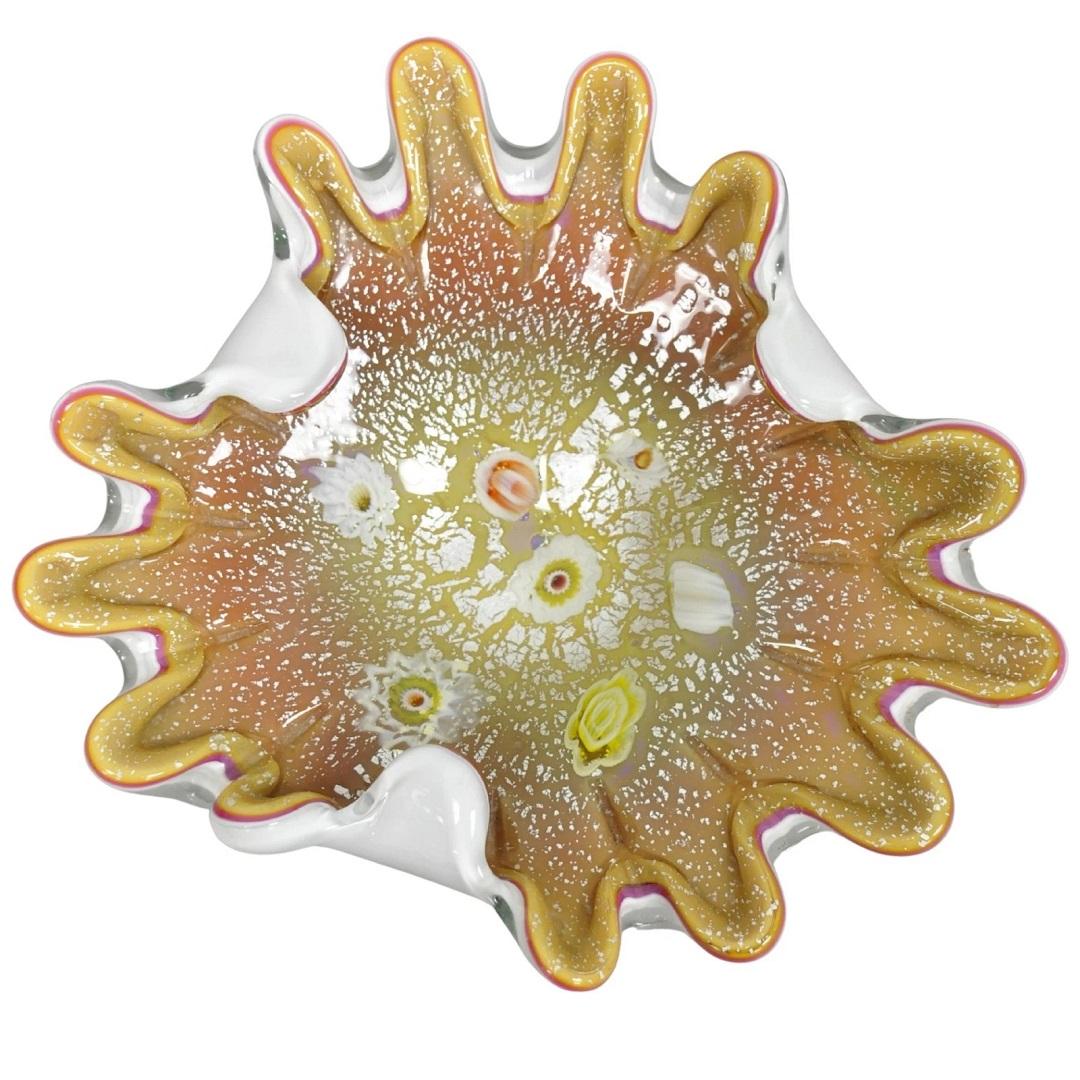 Vintage Italian Art Glass Millefiore Ciotola per caramelle con guscio di vongola (B)