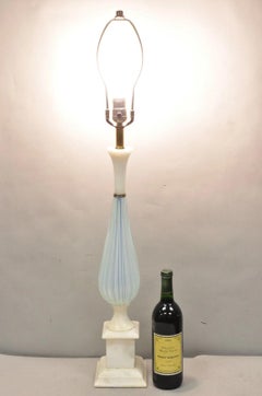 Vintage Murano Italian Mid Century Modern Blue Blown Glass Marble Table Lamp