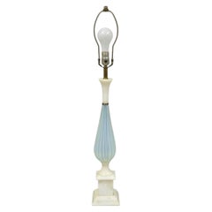Vintage Murano Italian Mid Century Modern Blue Blown Glass Marble Table Lamp