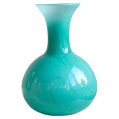 Vintage Murano Italian Mouth Blown Green Vase 70s