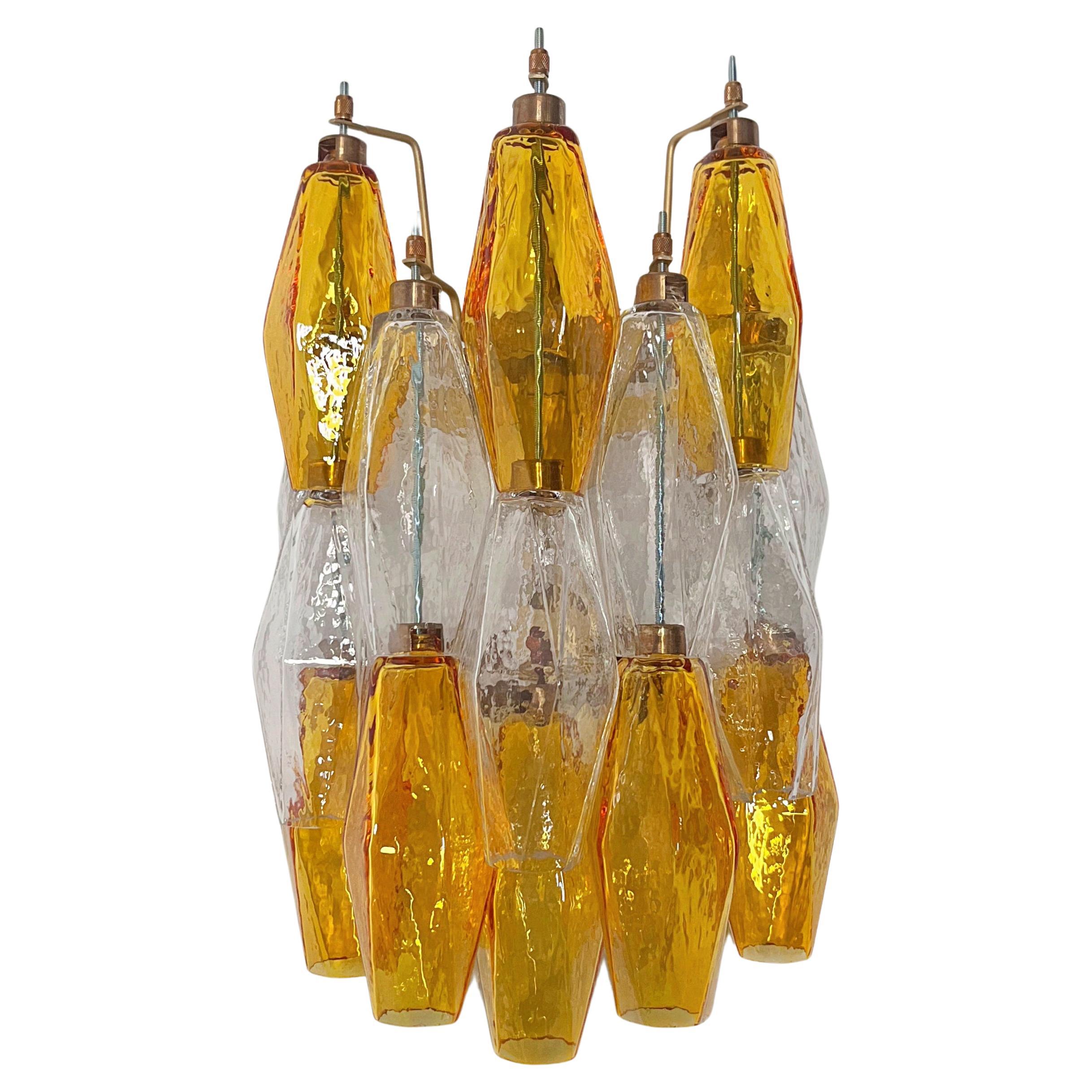 Vintage Murano Italian POLIEDRI amber and trasparent glass wall sconces For Sale