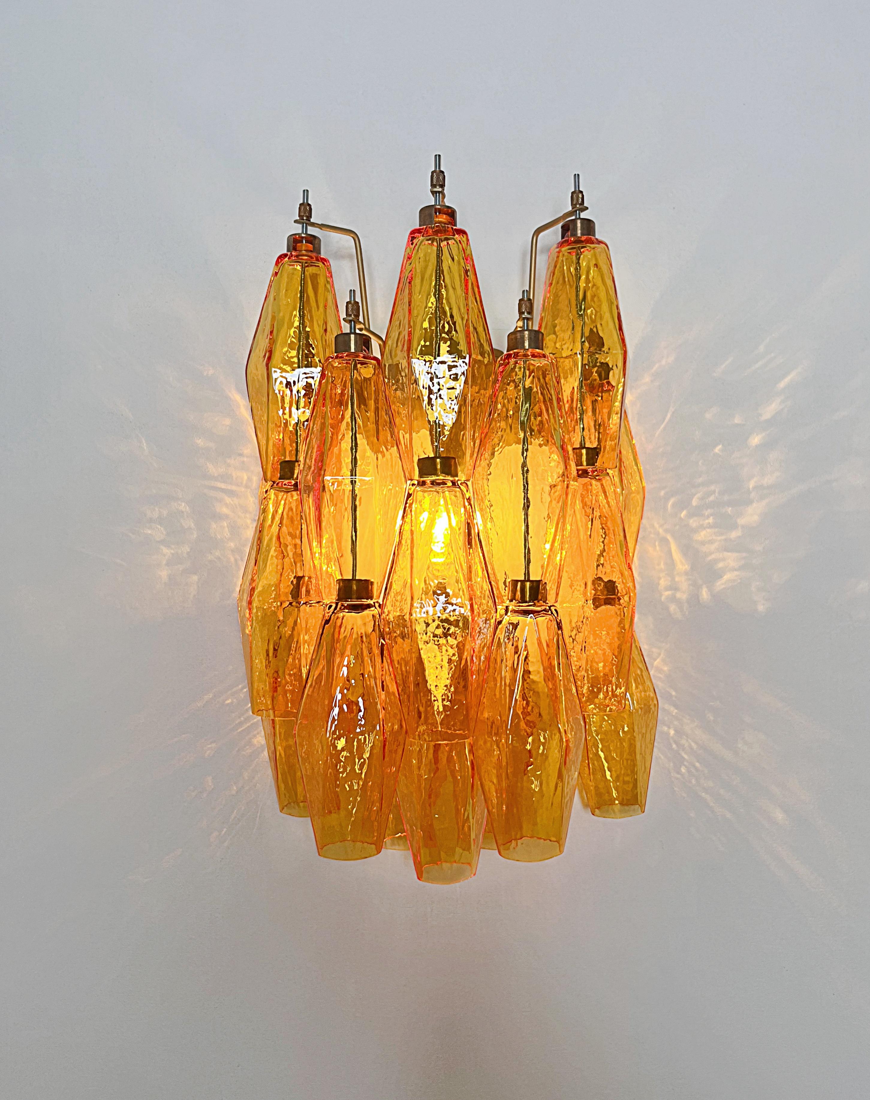 Vintage Murano Italienisch POLIEDRI Bernsteinglas Wandleuchter im Angebot 3