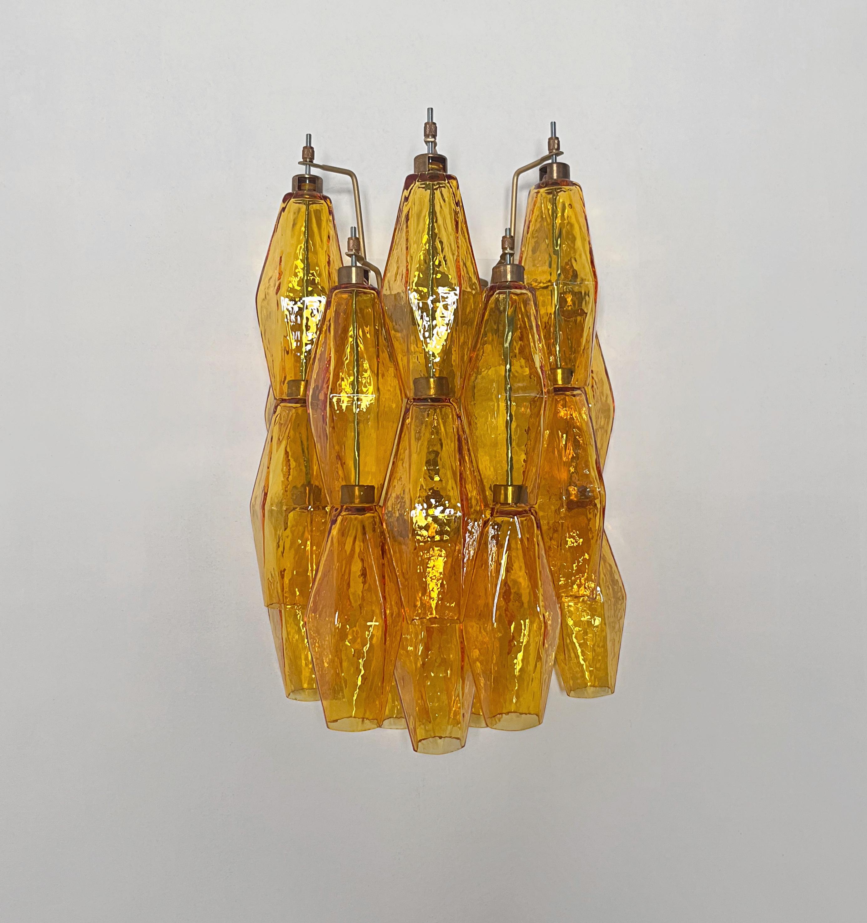 Vintage Murano Italienisch POLIEDRI Bernsteinglas Wandleuchter (Verzinkt) im Angebot