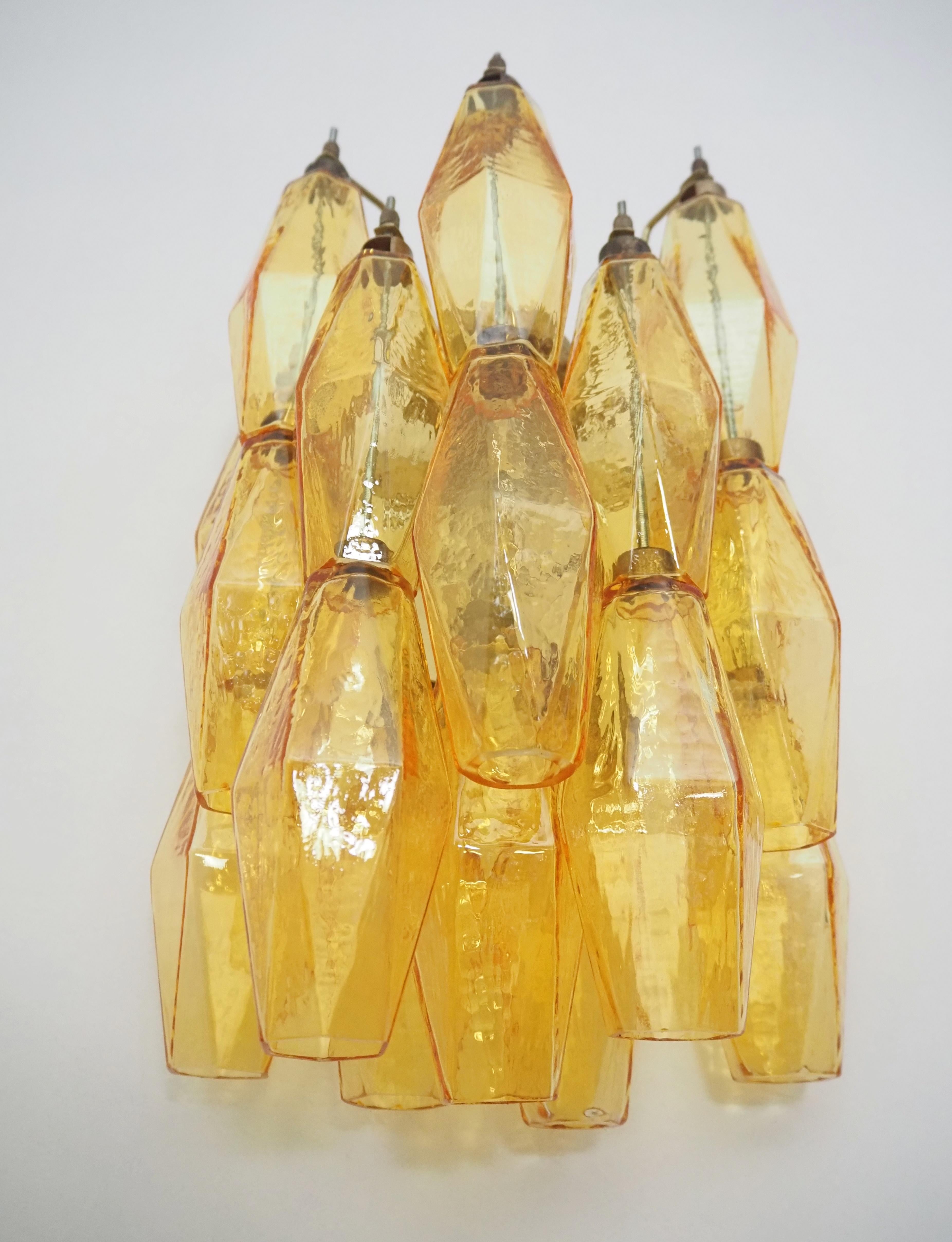 Vintage Murano Italian POLIEDRI amber glass wall sconces For Sale at
