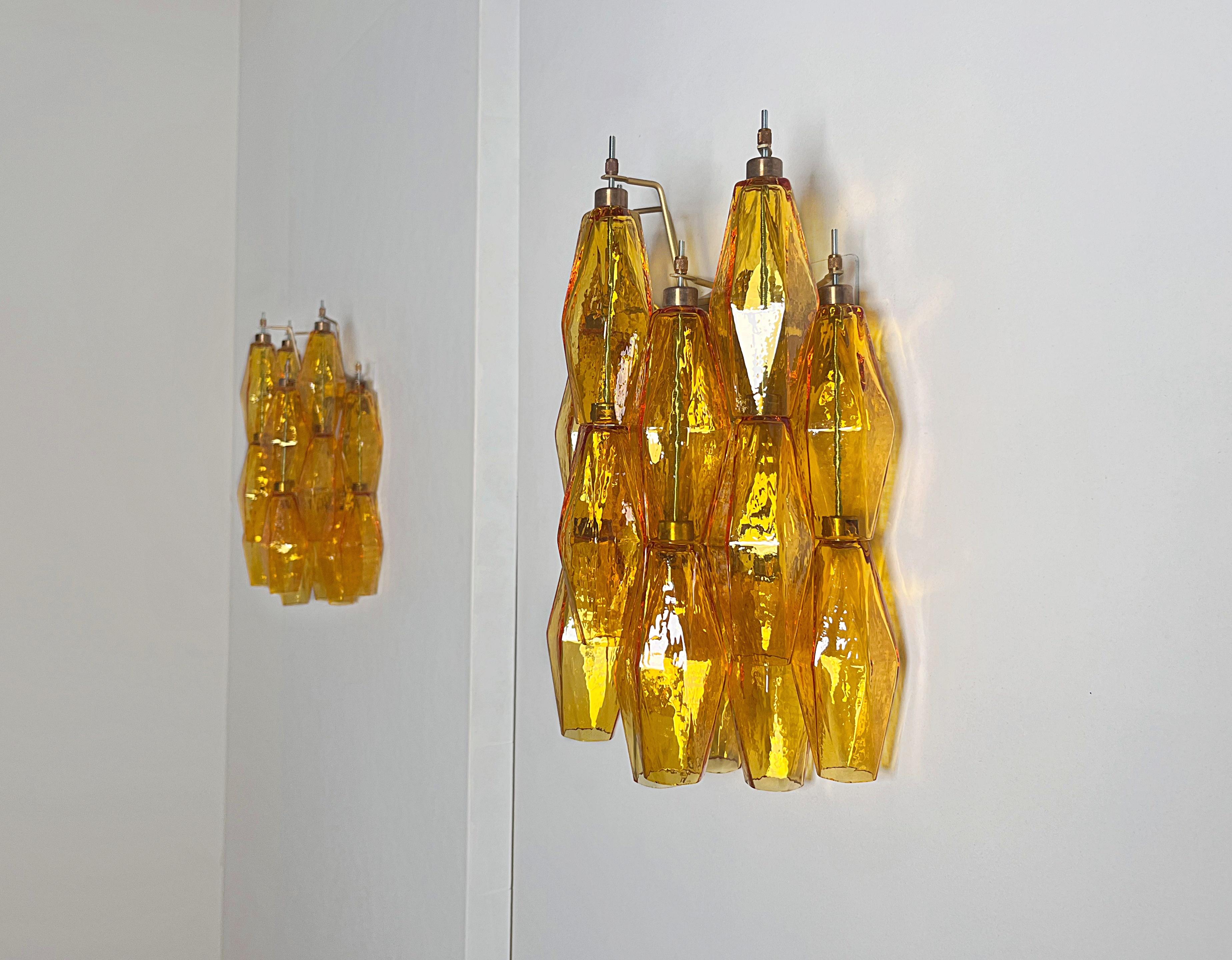 Vintage Murano Italienisch POLIEDRI Bernsteinglas Wandleuchter im Angebot 1