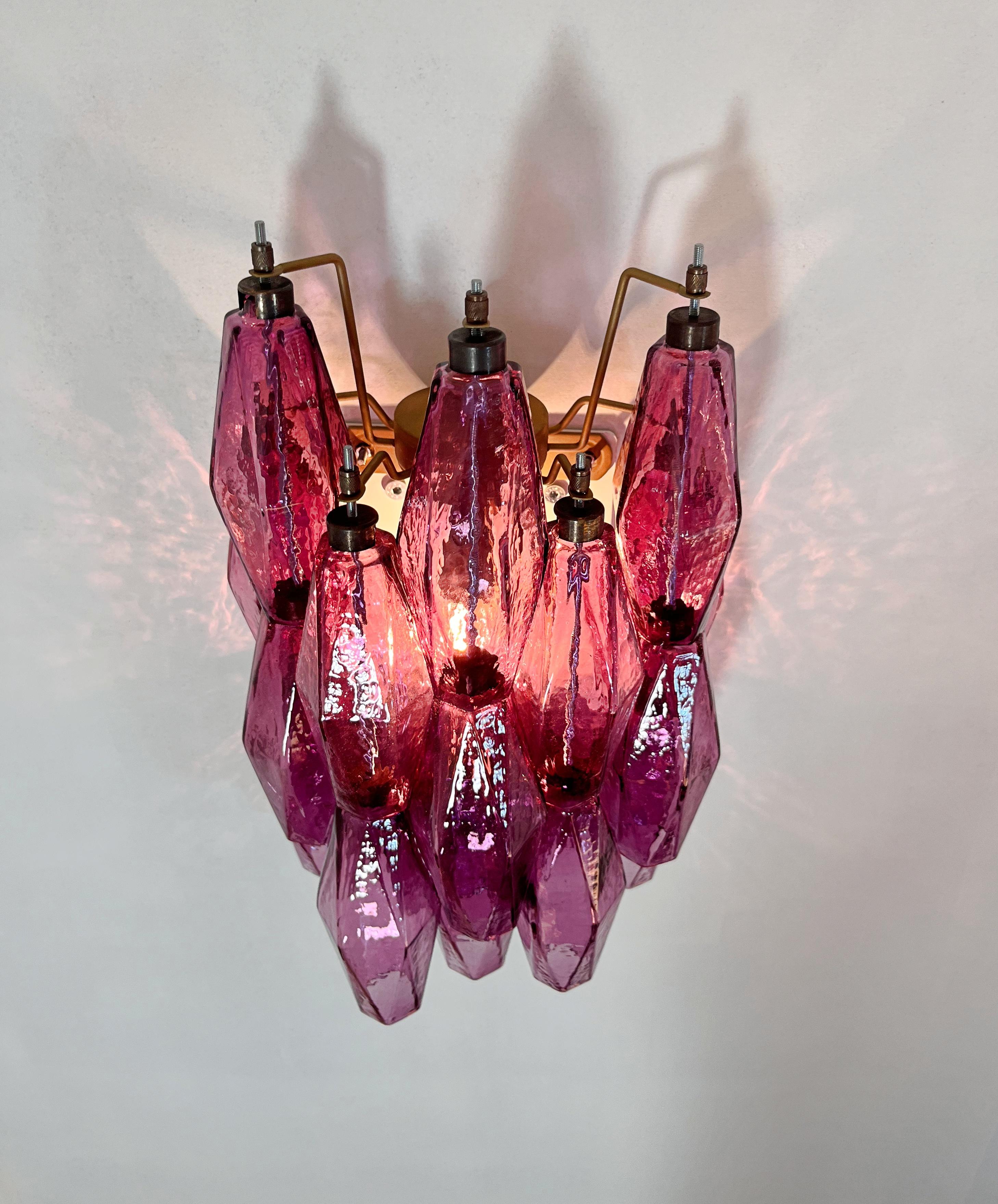 Vintage Murano Italian POLIEDRI amethyst pulegoso glass wall sconces 10