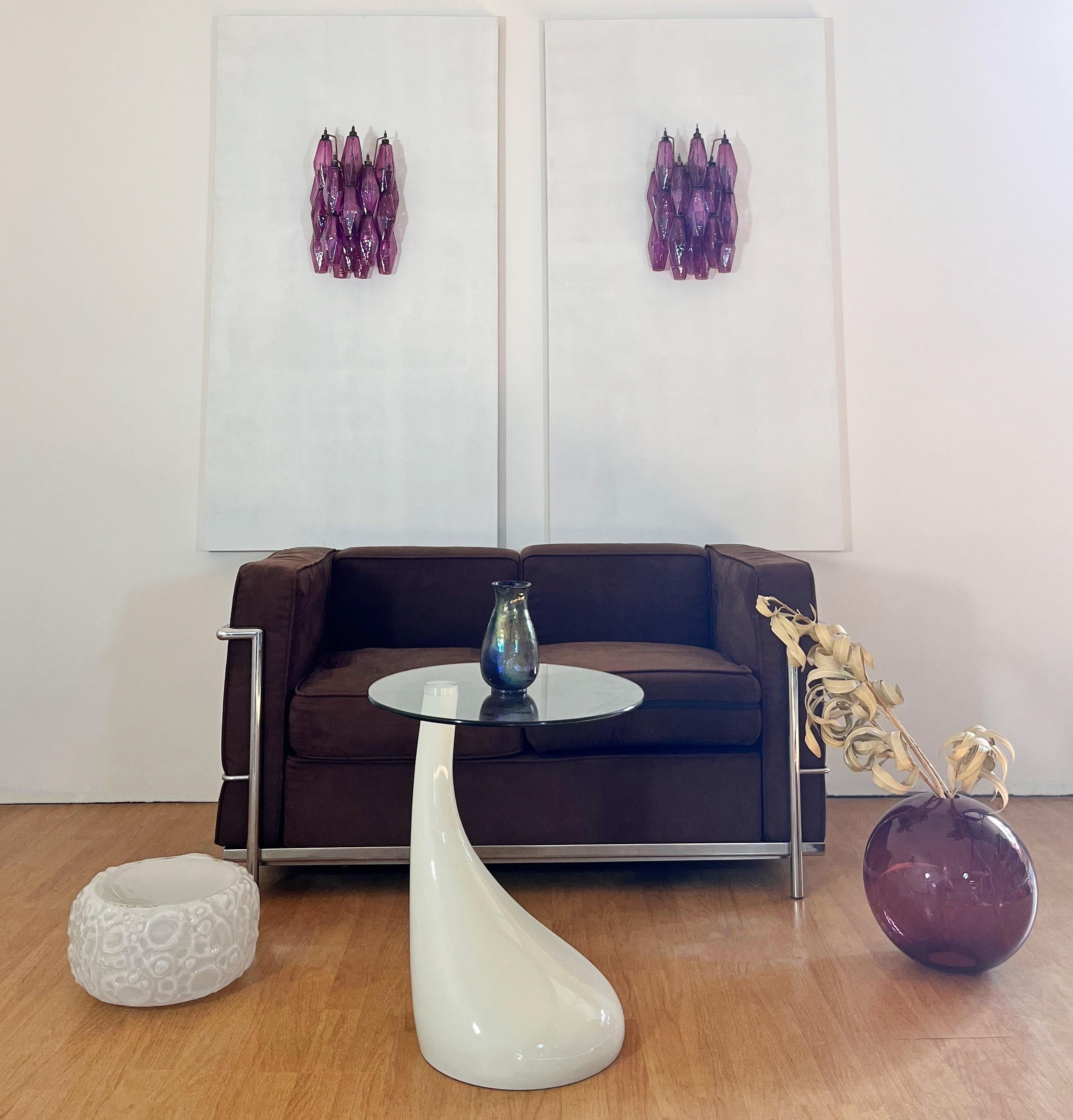 Mid-Century Modern Vintage Murano Italian POLIEDRI amethyst pulegoso glass wall sconces