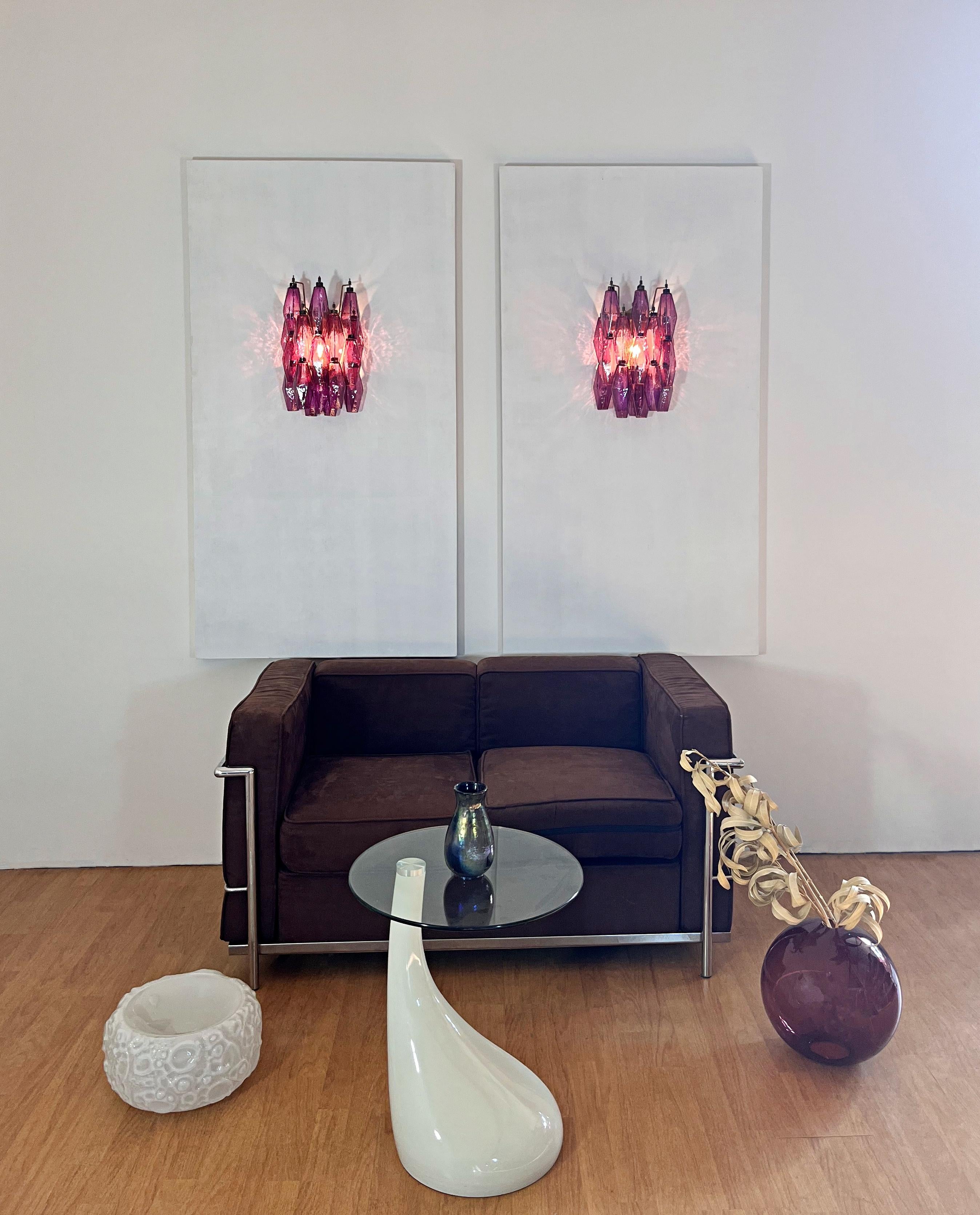Galvanized Vintage Murano Italian POLIEDRI amethyst pulegoso glass wall sconces