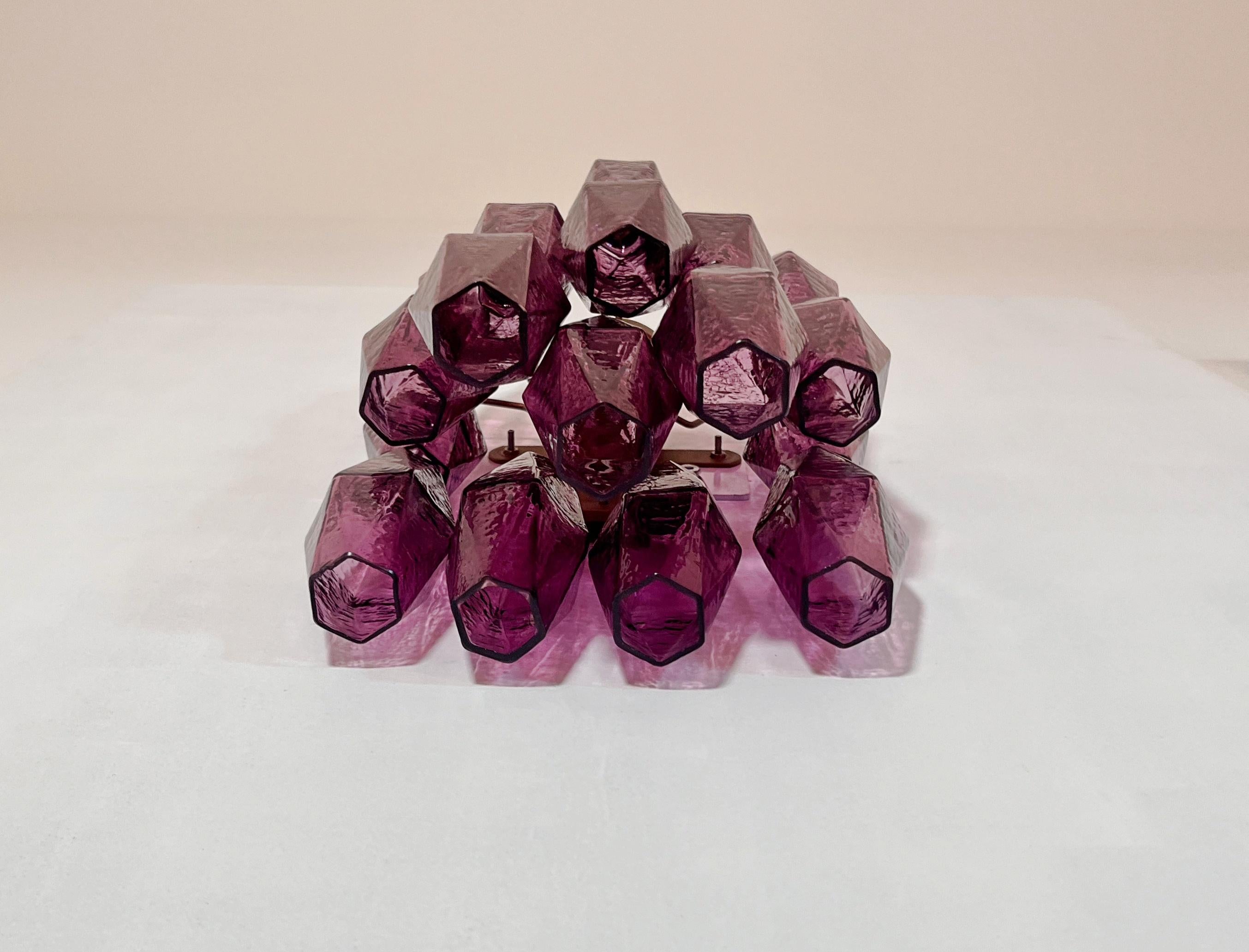 Vintage Murano Italian POLIEDRI amethyst pulegoso glass wall sconces 1