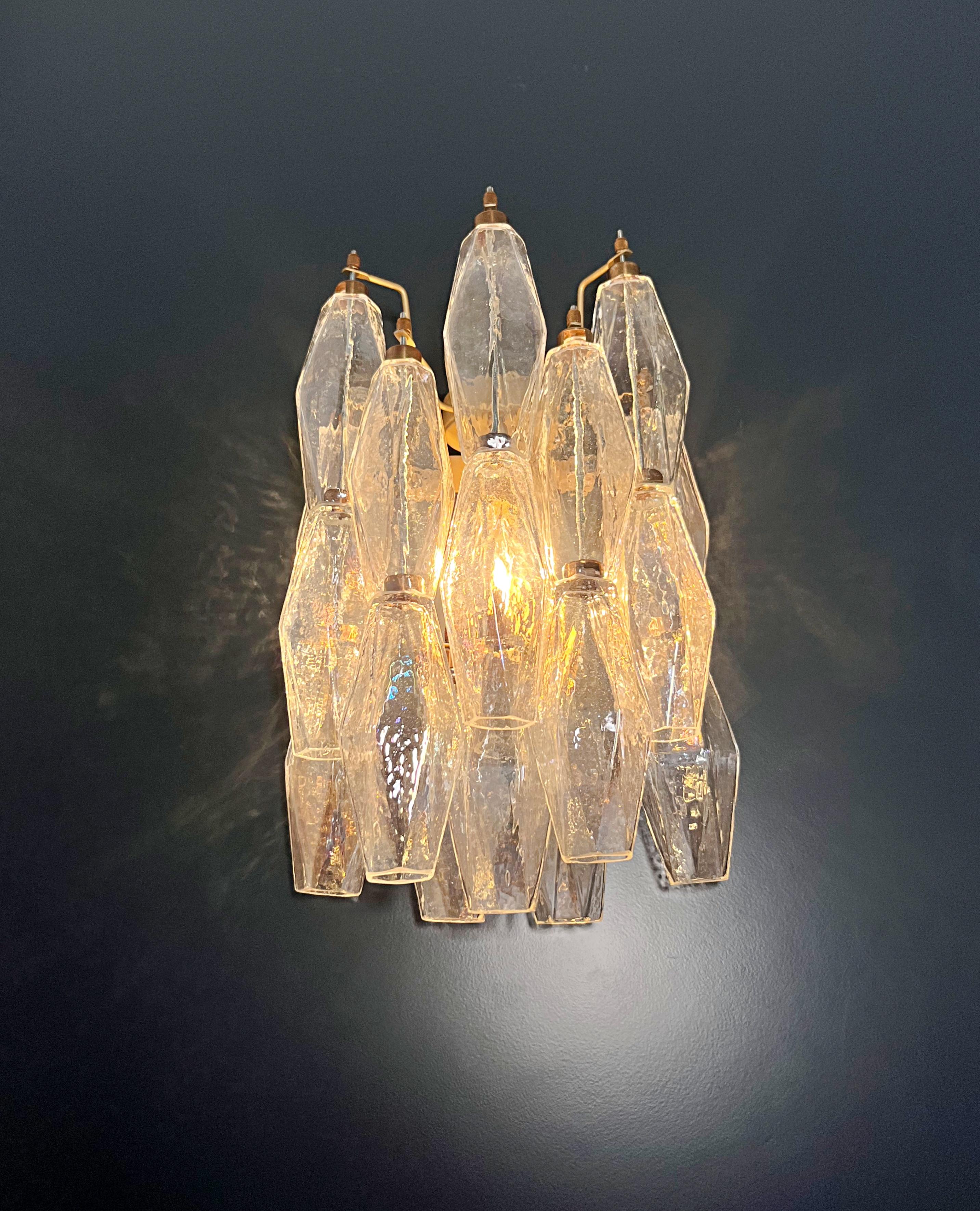 Vintage Murano Italian POLIEDRI iridescent glass wall sconces For Sale 3