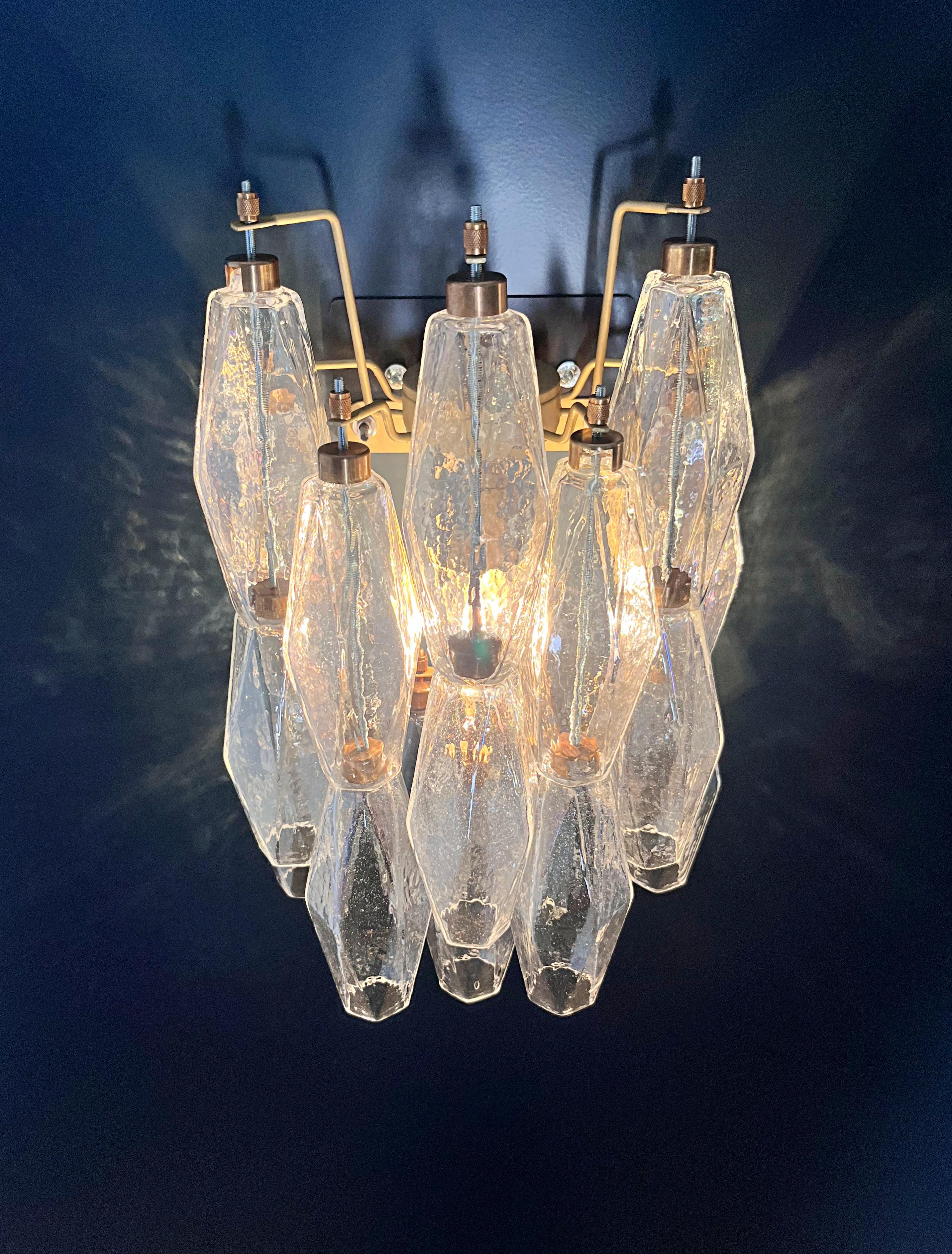 Vintage Murano Italian POLIEDRI iridescent glass wall sconces For Sale 5