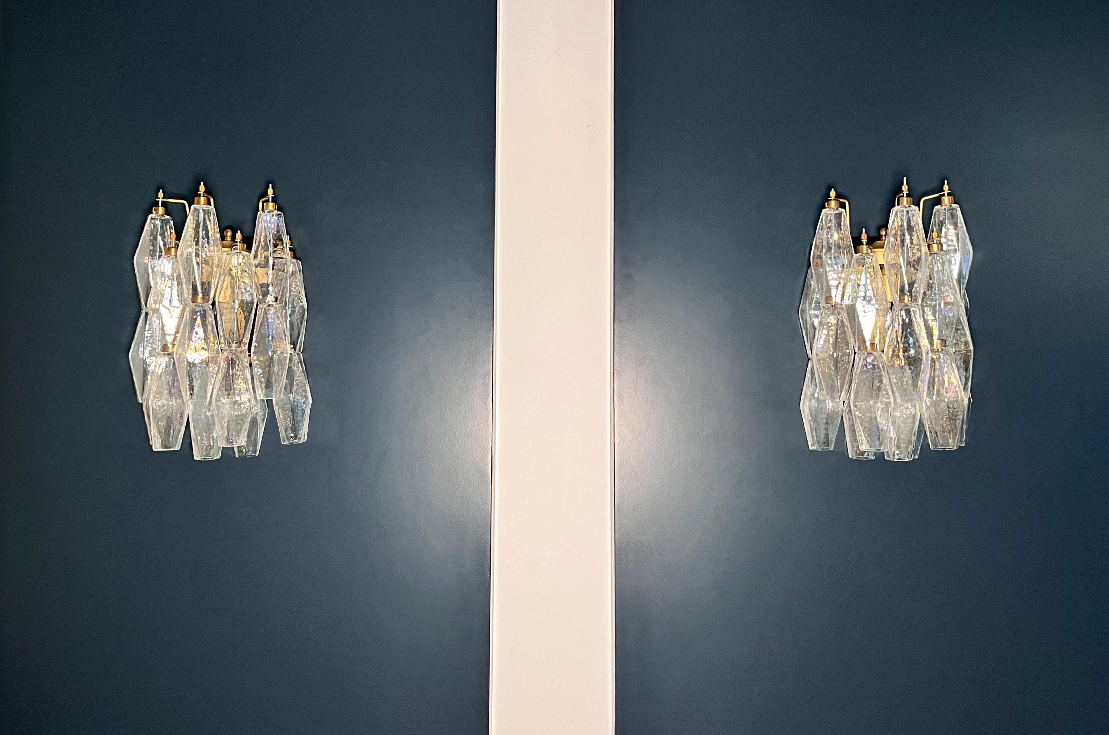 Mid-Century Modern Vintage Murano Italian POLIEDRI iridescent glass wall sconces For Sale