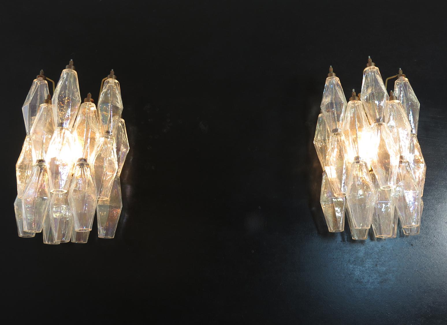 Vintage Murano Italian Poliedri Iridescent Glass Wall Sconces In Good Condition In Gaiarine Frazione Francenigo (TV), IT