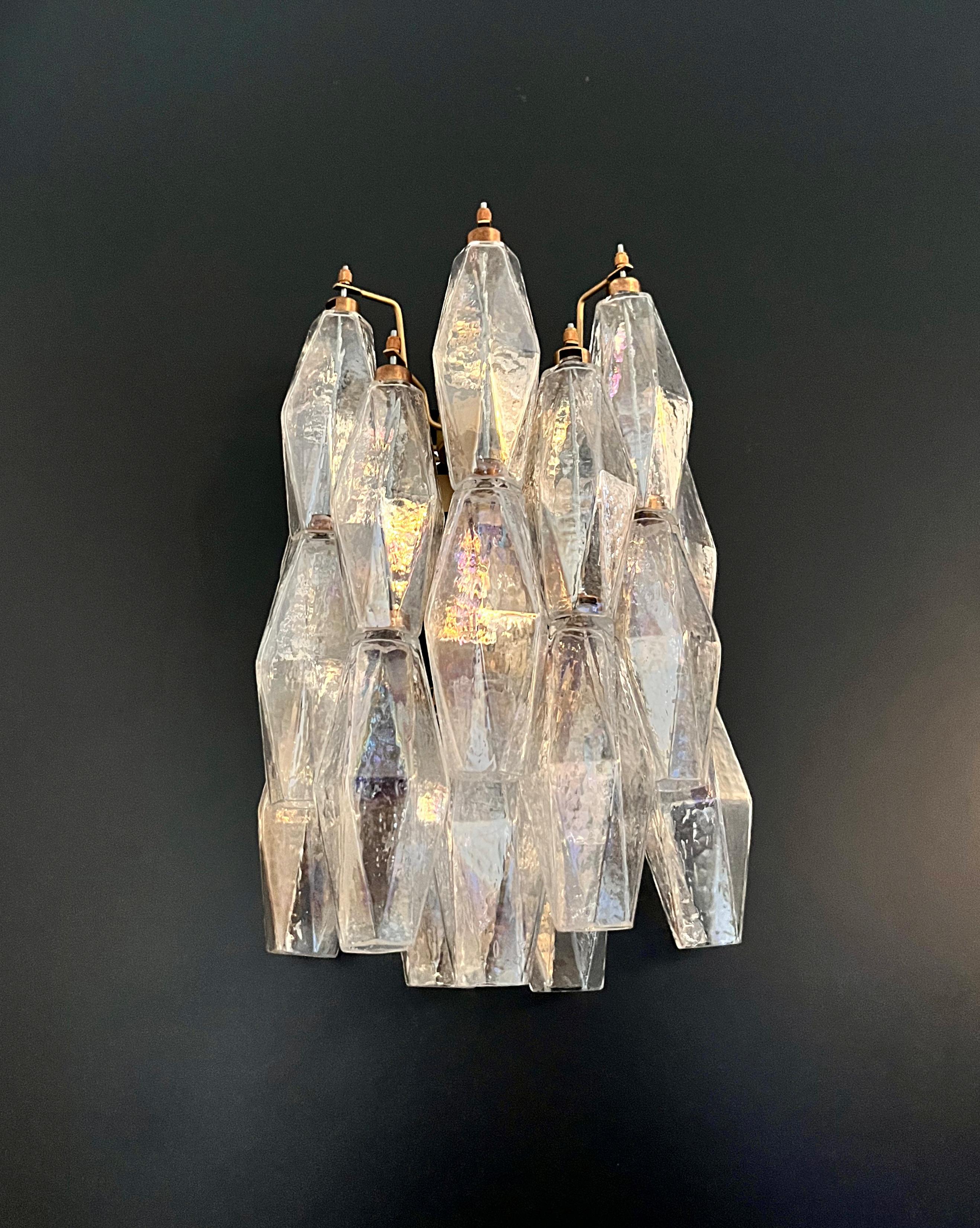 Vintage Murano Italian POLIEDRI iridescent glass wall sconces In Good Condition For Sale In Gaiarine Frazione Francenigo (TV), IT