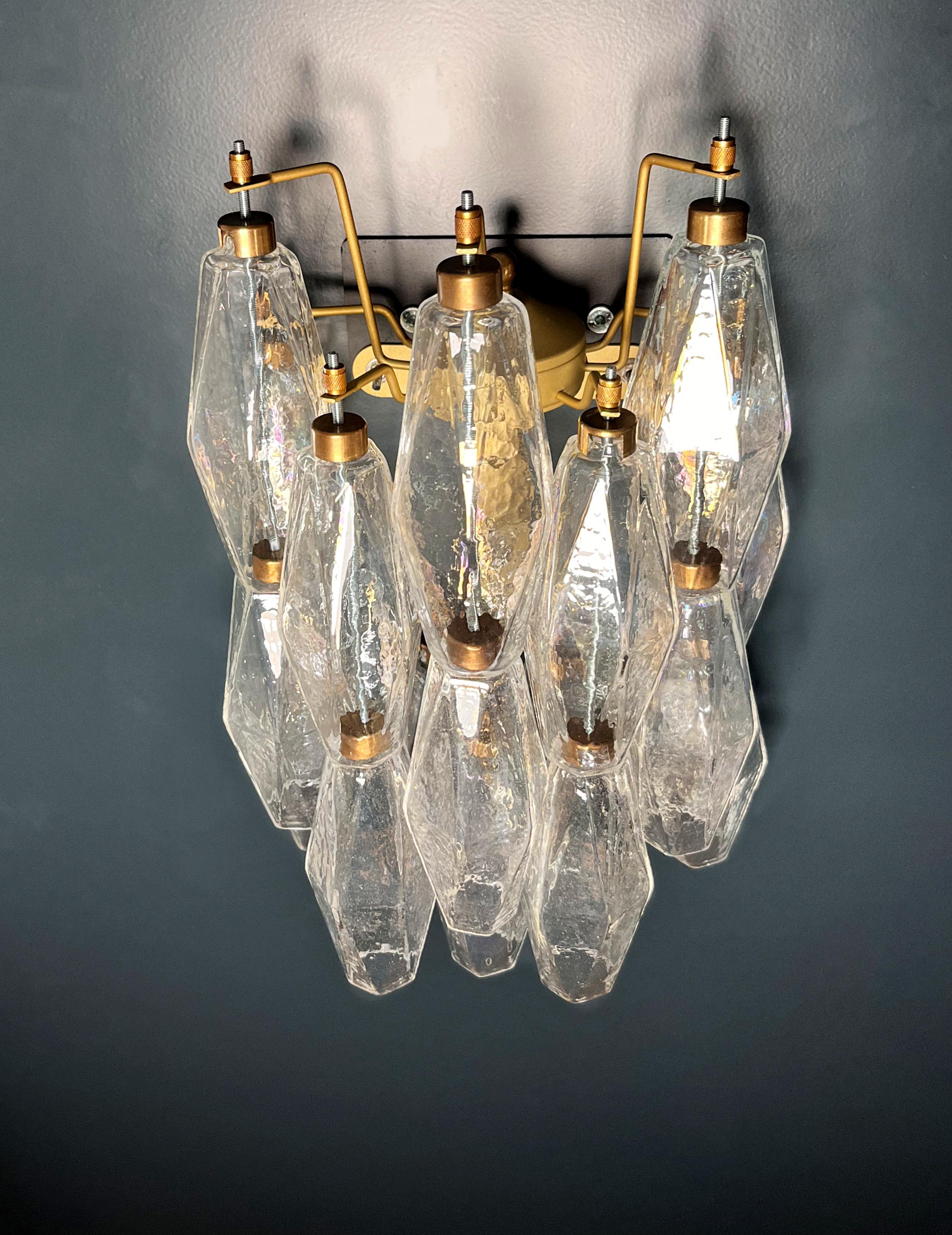 Blown Glass Vintage Murano Italian POLIEDRI iridescent glass wall sconces For Sale