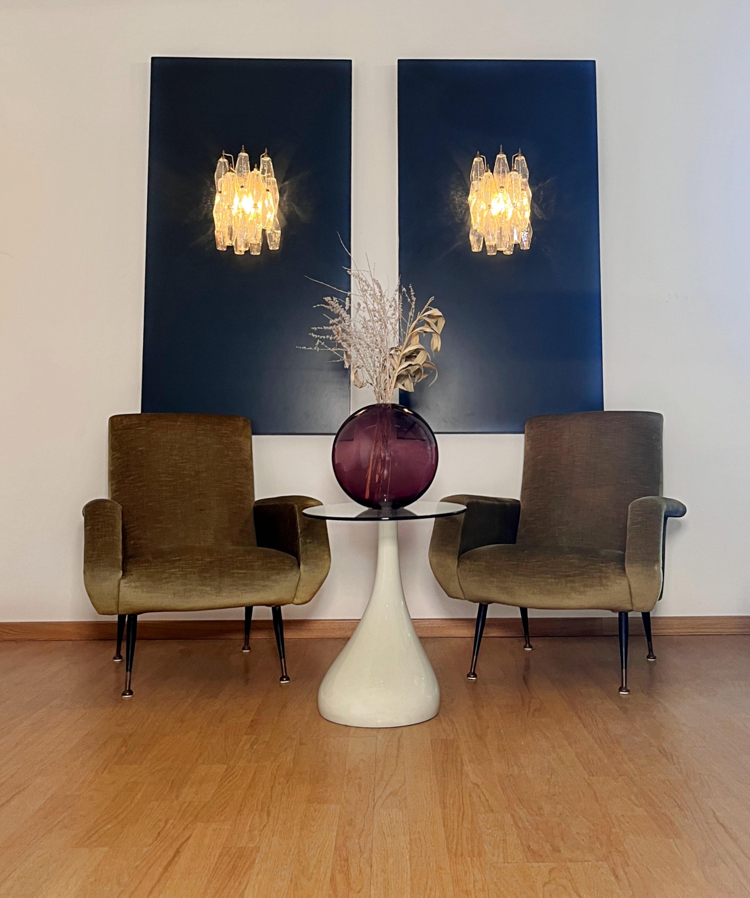 Vintage Murano Italian POLIEDRI iridescent glass wall sconces For Sale 1