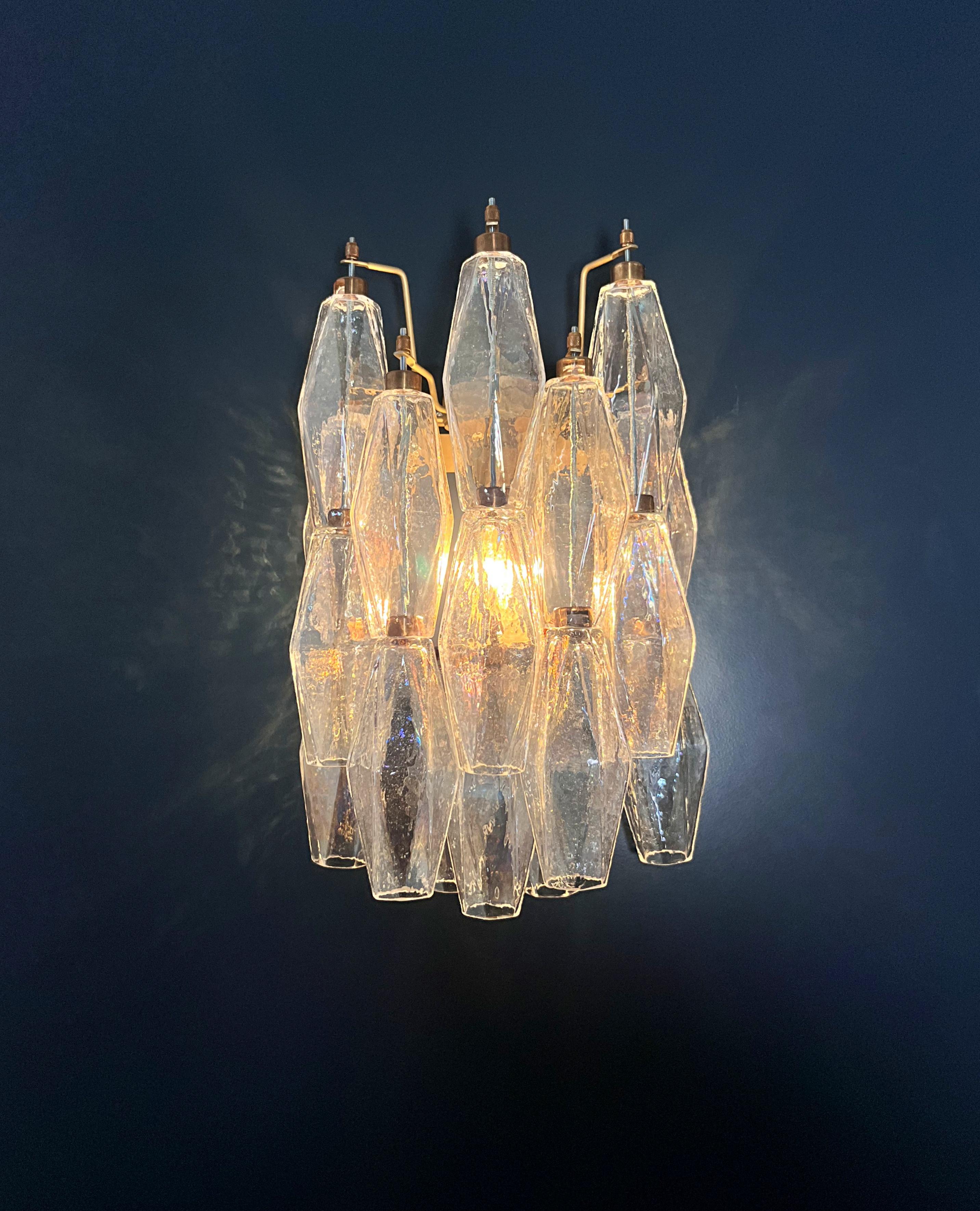 Vintage Murano Italian POLIEDRI iridescent glass wall sconces For Sale 2