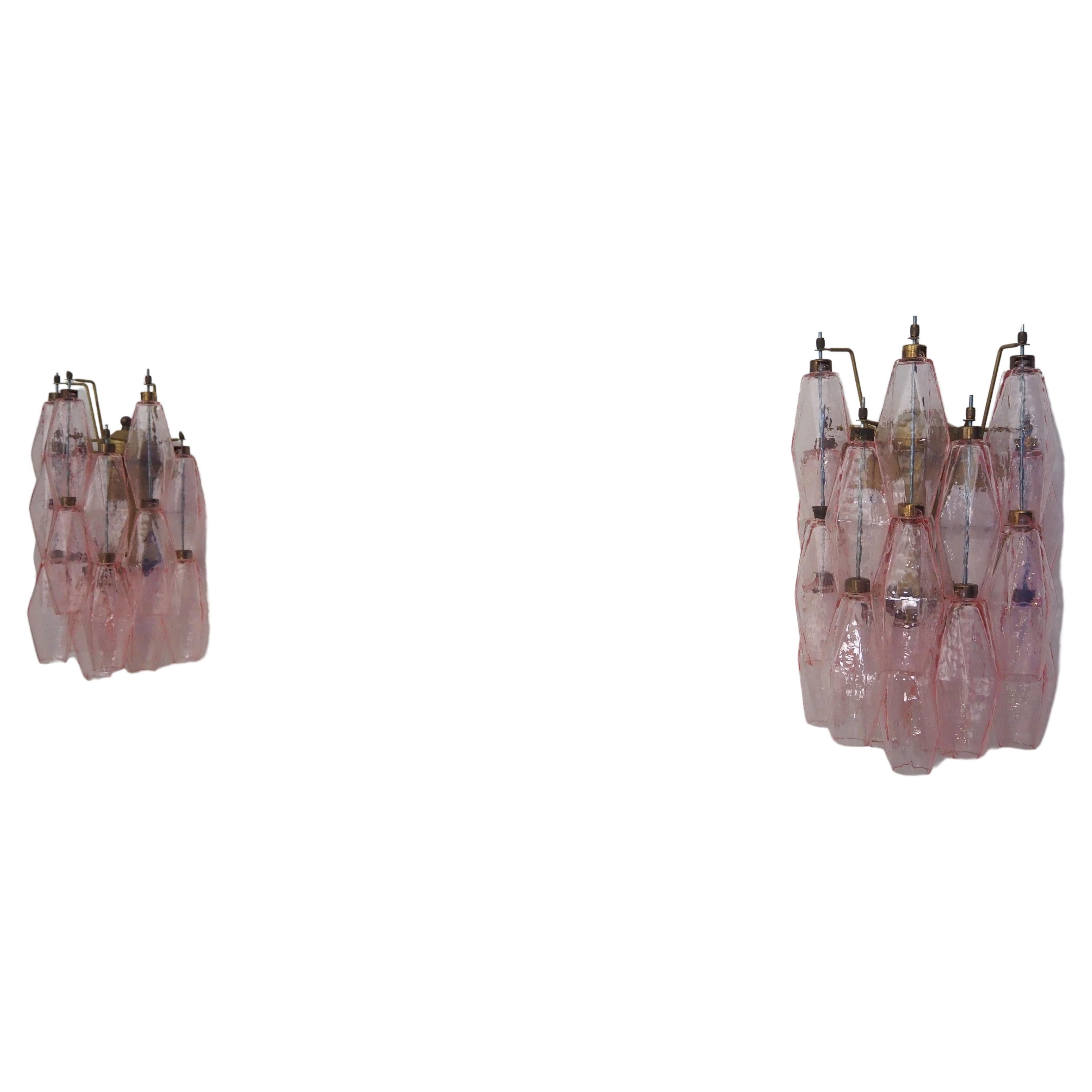 Vintage Murano Italian Poliedri Pink Glass Wall Sconces For Sale