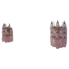 Vintage Murano Italian Poliedri Pink Glass Wall Sconces