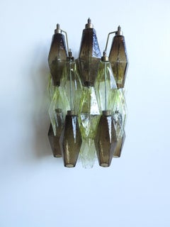 Vintage Murano Italian Poliedri Smoked and Yellow Glass Wall Sconces