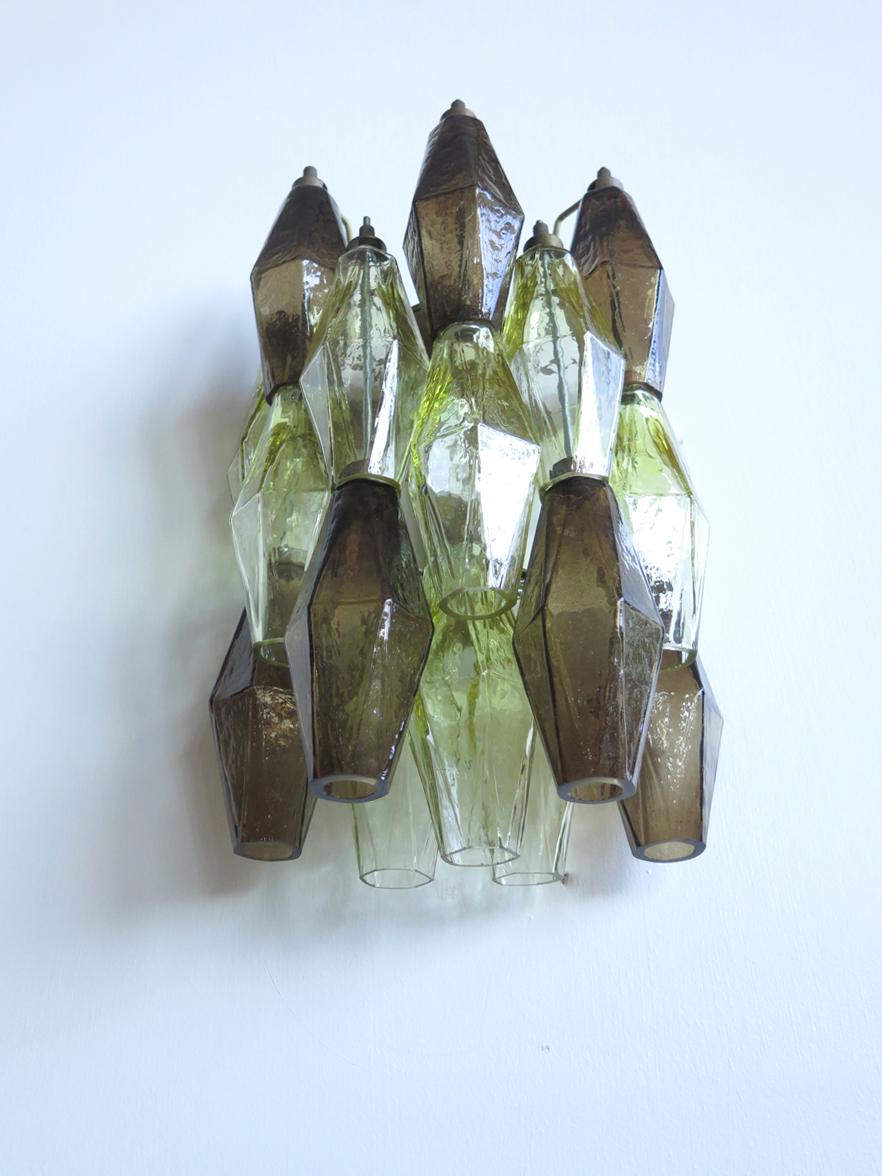 Late 20th Century Vintage Murano Italian Poliedri Smoked and Yellow Glass Wall Sconces