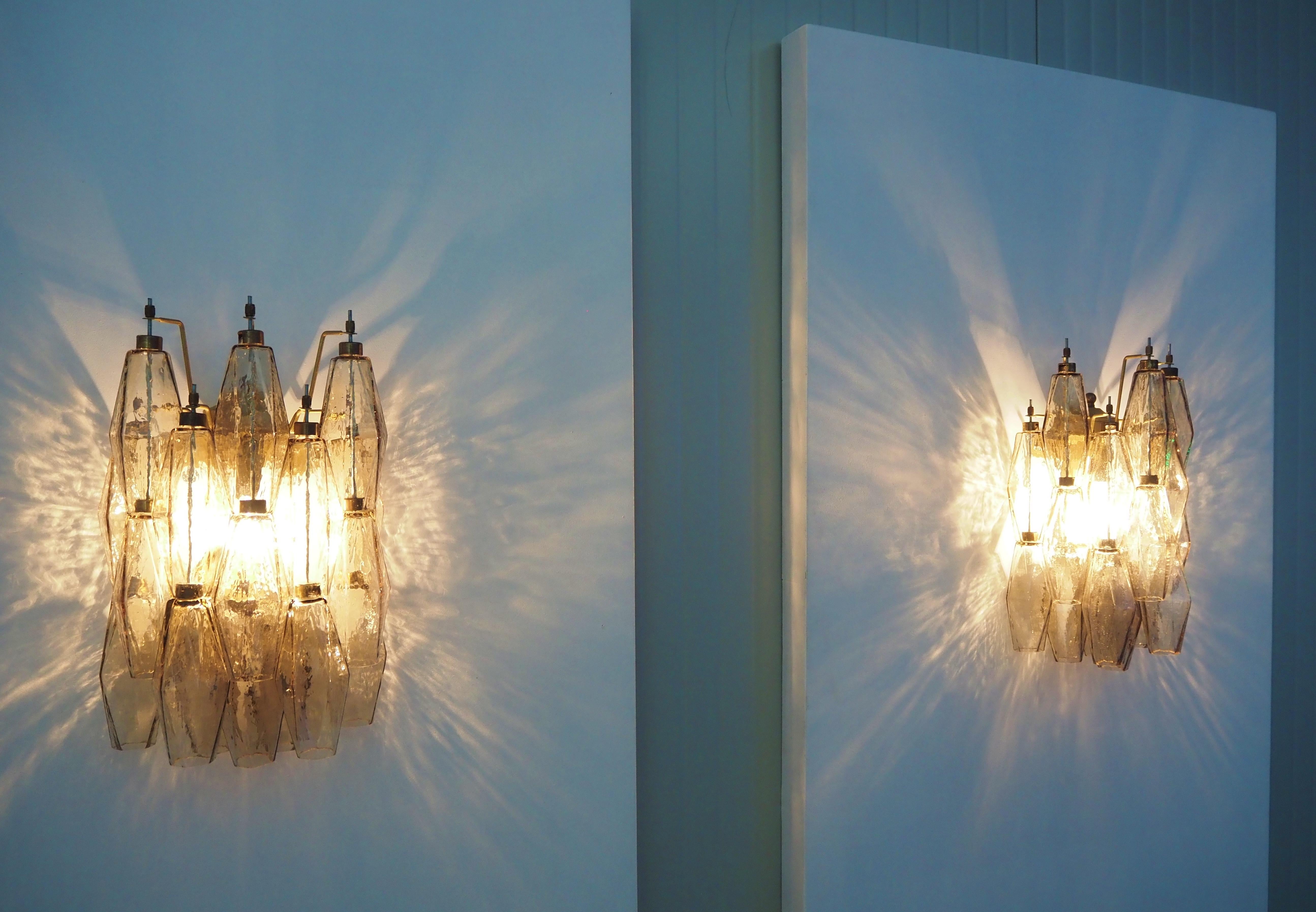 Vintage Murano Italian Poliedri Smoked Glass Wall Sconces For Sale 5