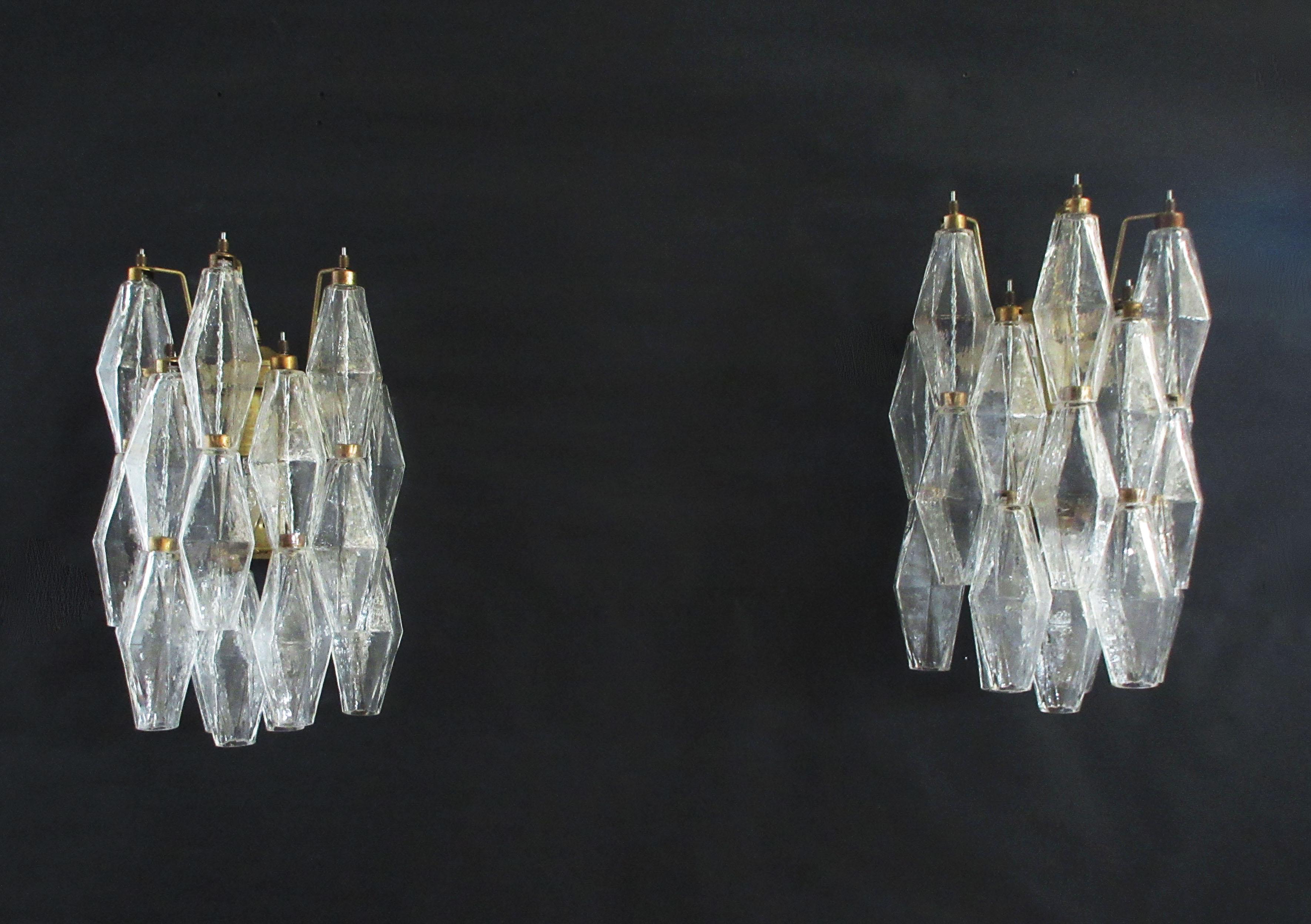 Vintage Murano Italian POLIEDRI trasparent glass wall sconces For Sale 4