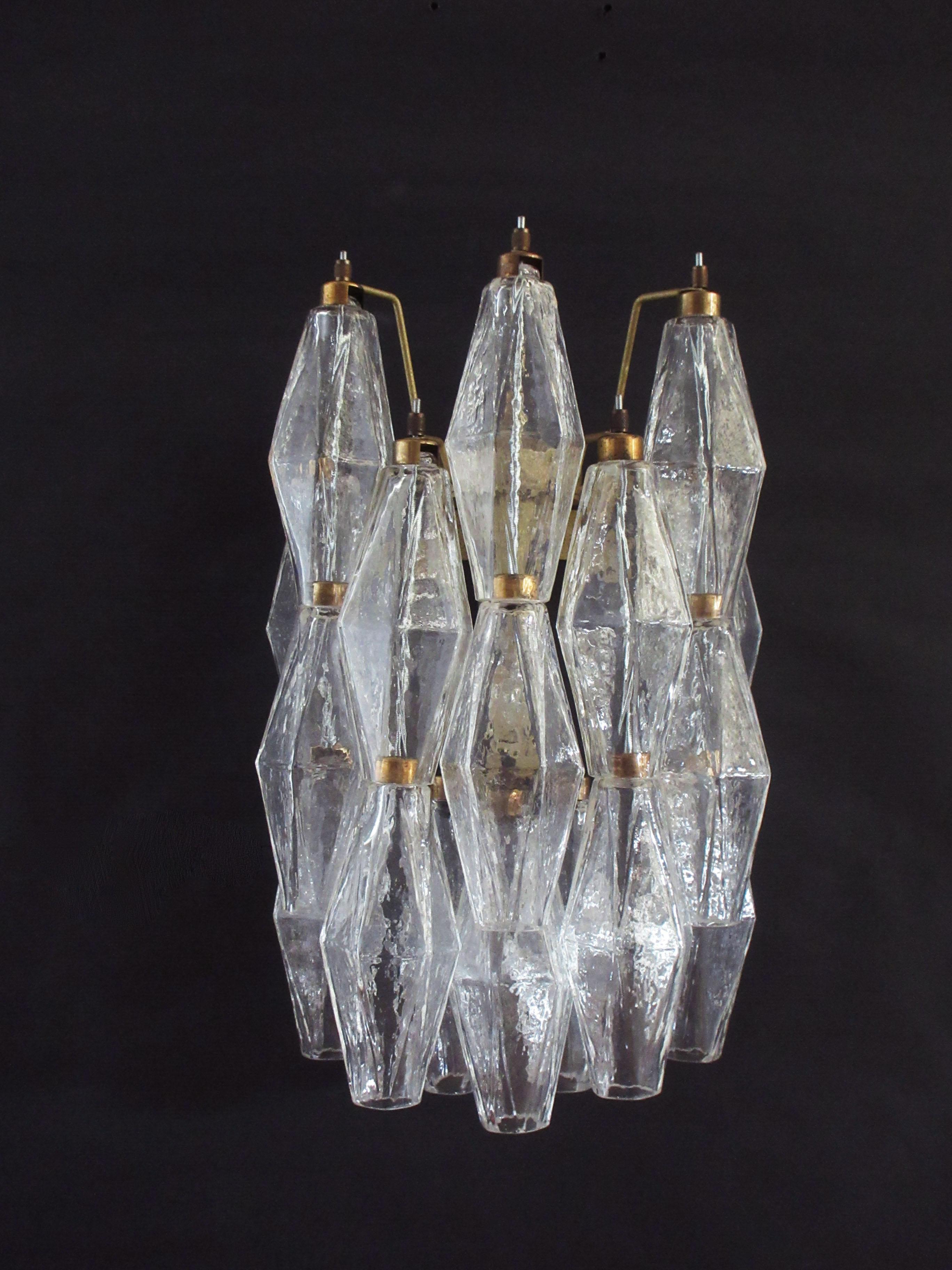 Vintage Murano Italian Poliedri Trasparent Glass Wall Sconces 2