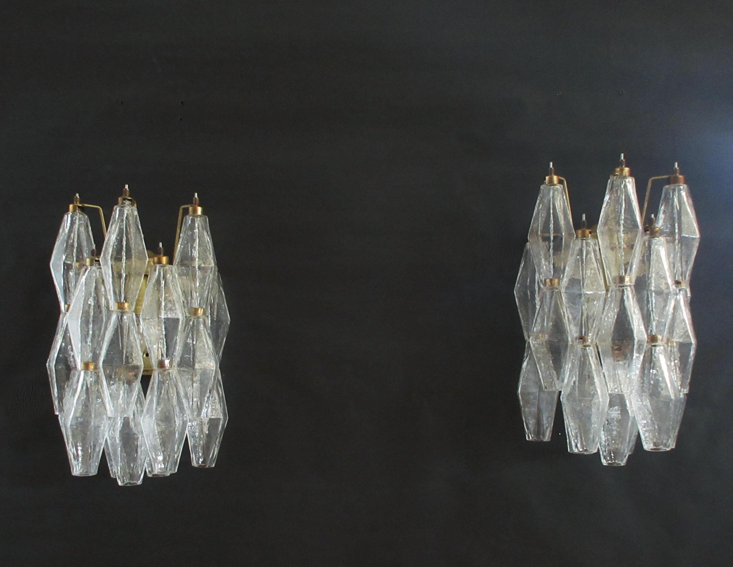 Vintage Murano Italian Poliedri Trasparent Glass Wall Sconces 3