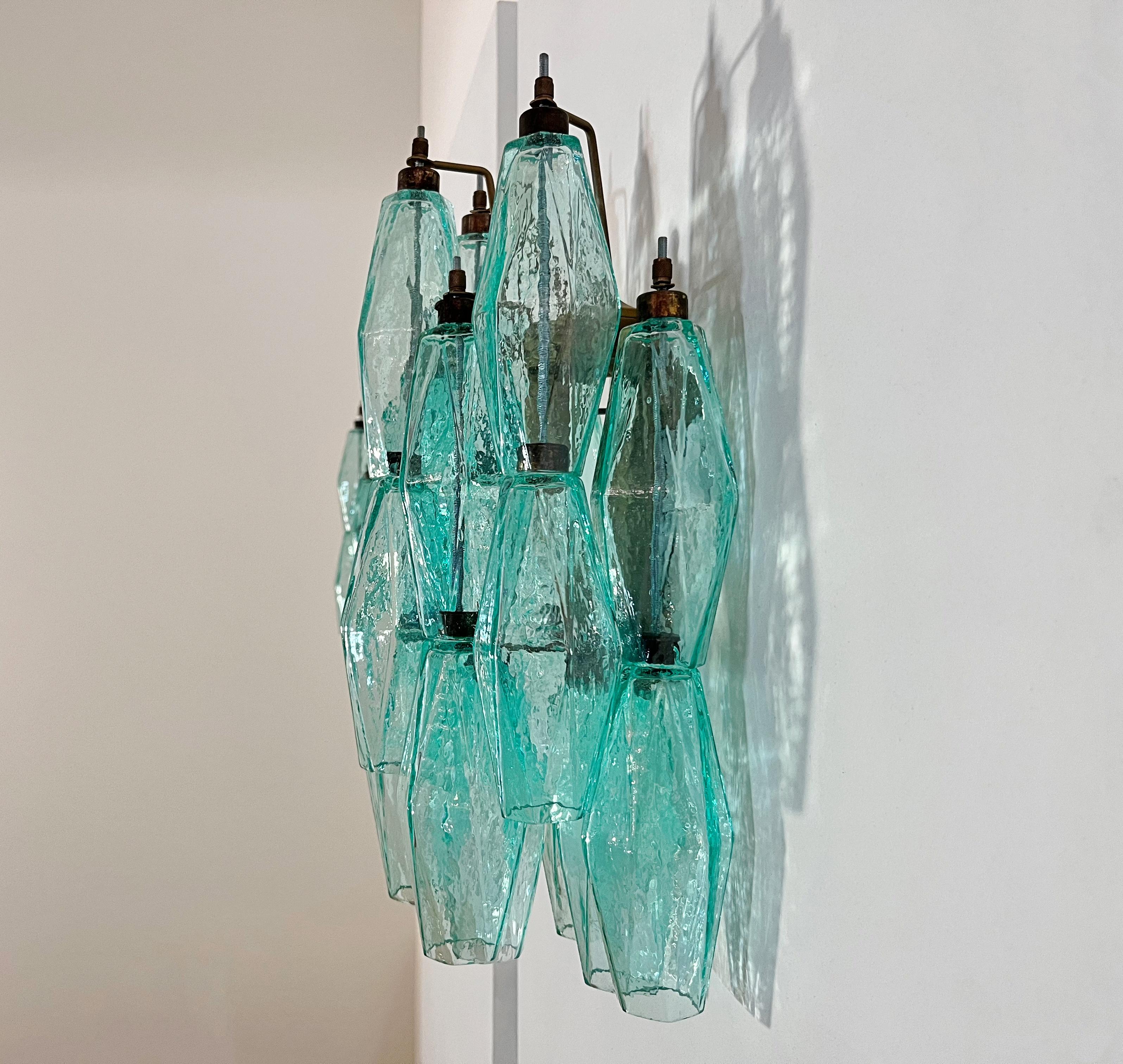 Vintage Murano Italian POLIEDRI turquoise pulegoso glass wall sconces in vendita 10