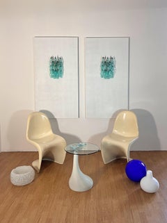 Vintage Murano Italian POLIEDRI turquoise pulegoso glass wall sconces