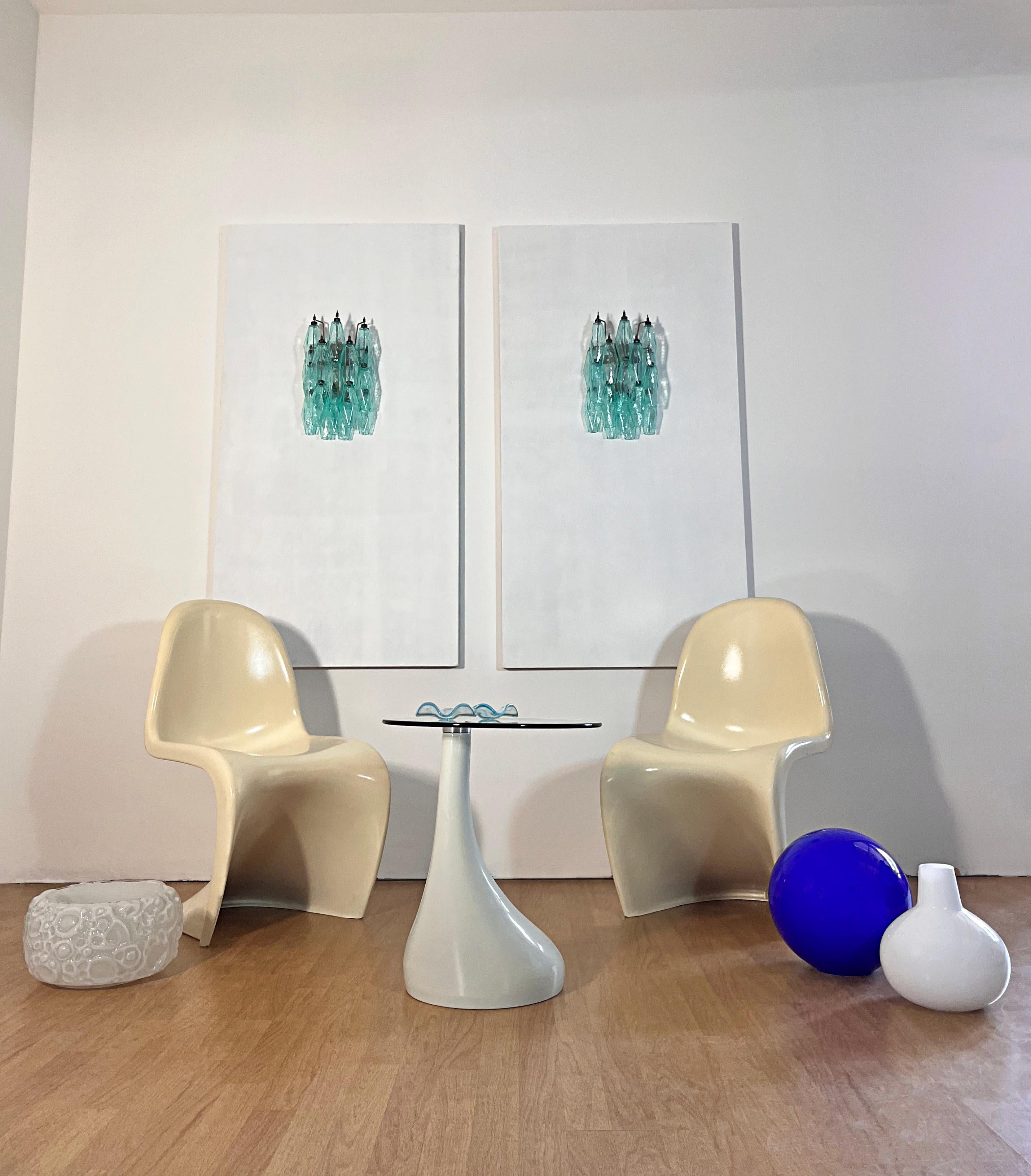 Mid-Century moderno Vintage Murano Italian POLIEDRI turquoise pulegoso glass wall sconces in vendita