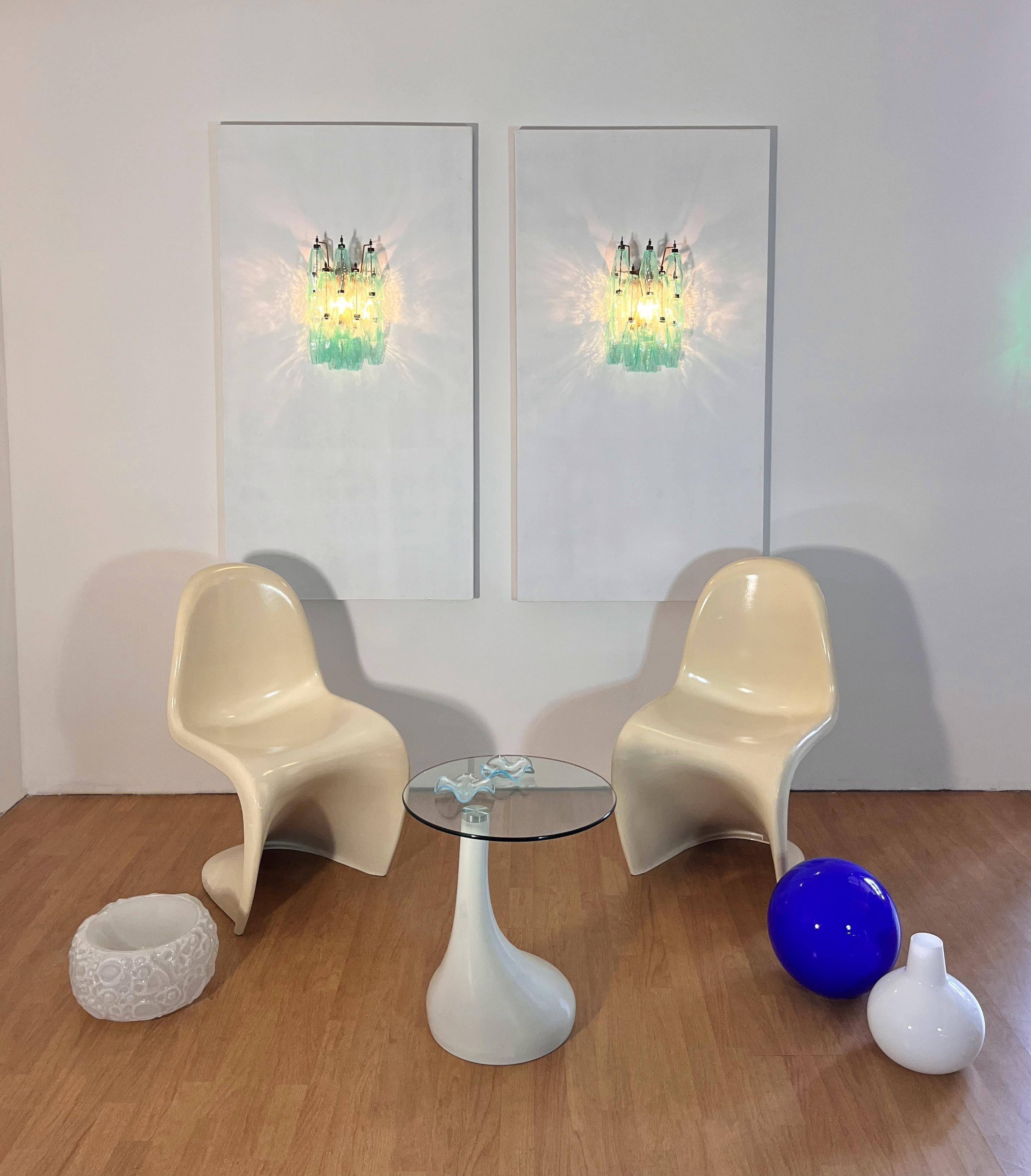 Galvanizzato Vintage Murano Italian POLIEDRI turquoise pulegoso glass wall sconces in vendita