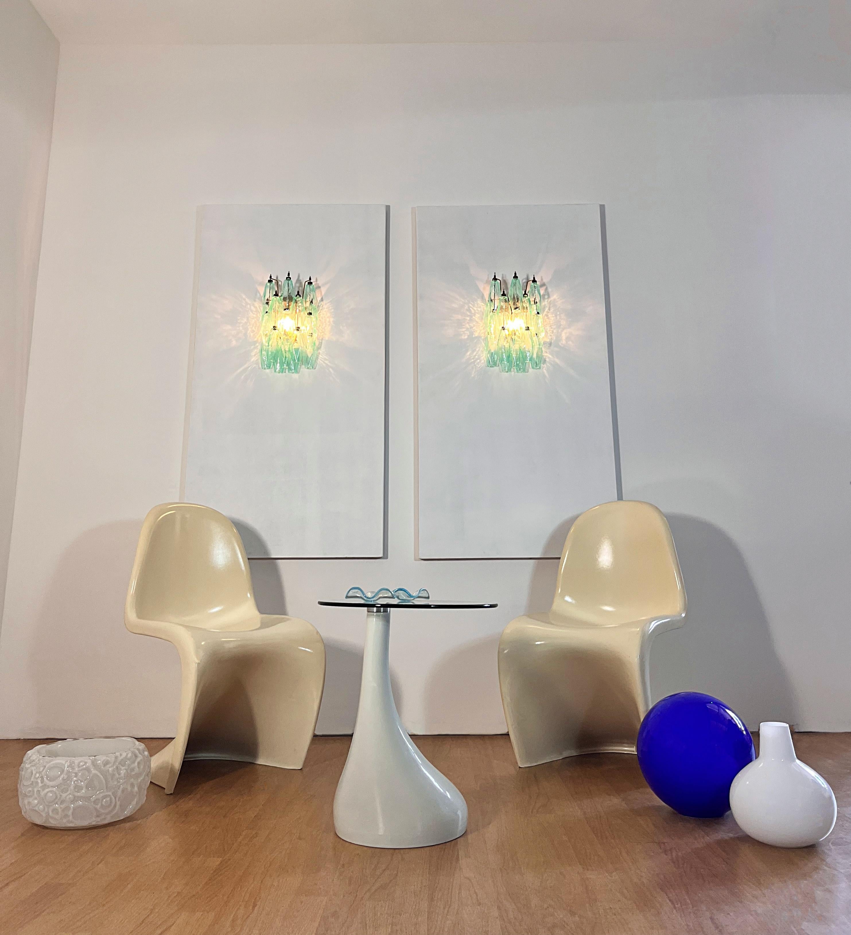 Vintage Murano Italian POLIEDRI turquoise pulegoso glass wall sconces In condizioni buone in vendita a Gaiarine Frazione Francenigo (TV), IT