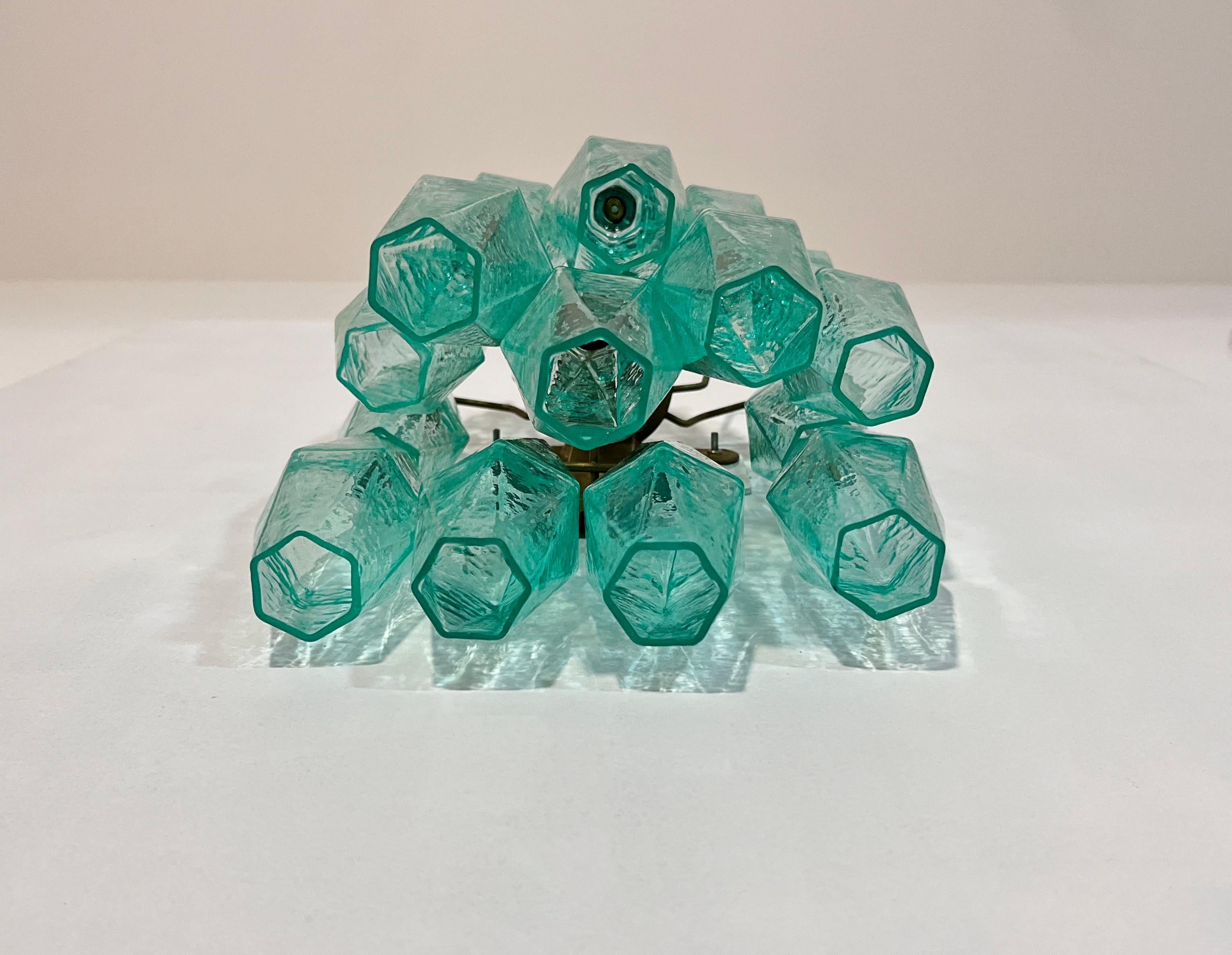Vintage Murano Italian POLIEDRI turquoise pulegoso glass wall sconces in vendita 2