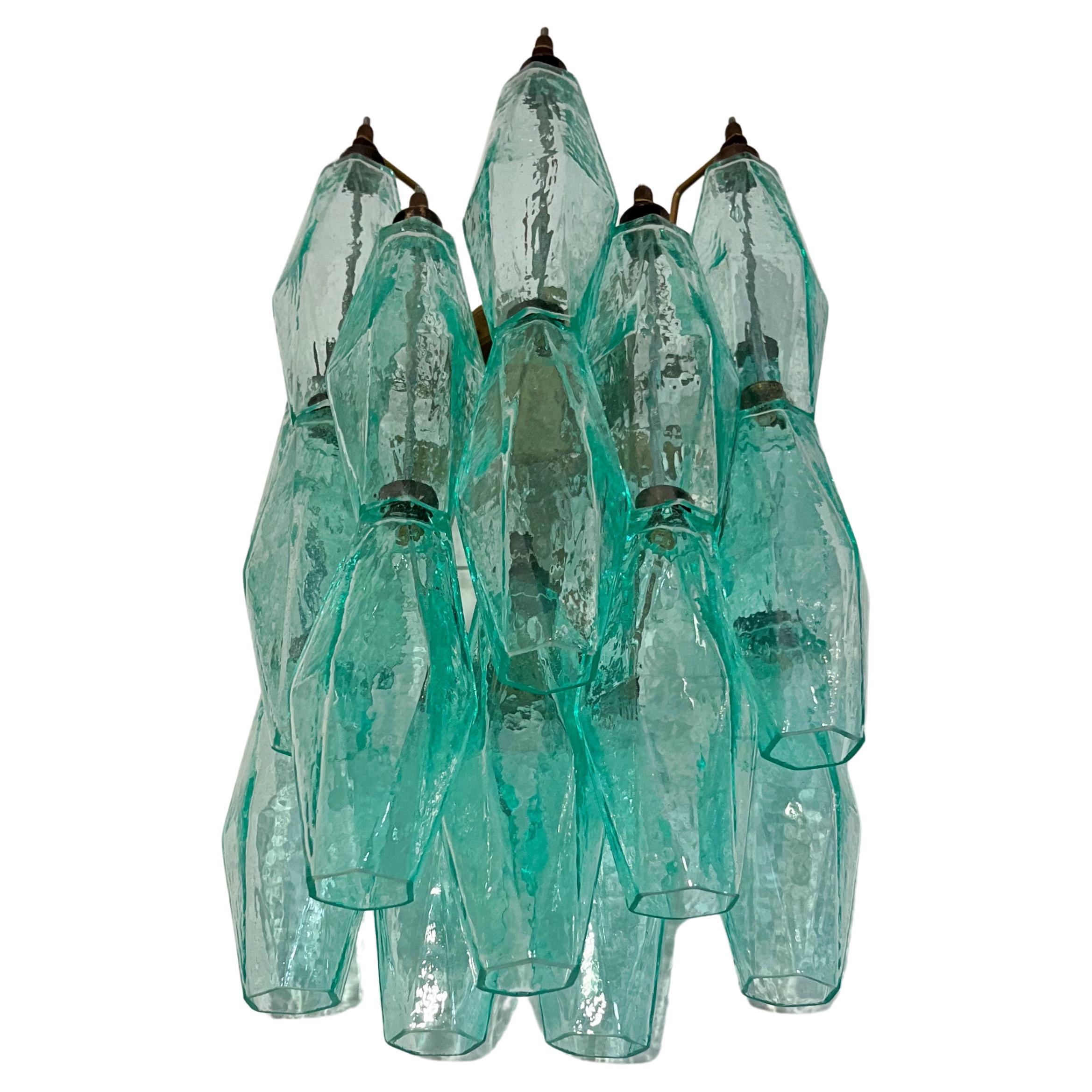 Vintage Murano Italian POLIEDRI turquoise pulegoso glass wall sconces