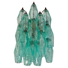Vintage Murano Italian POLIEDRI turquoise pulegoso glass wall sconces
