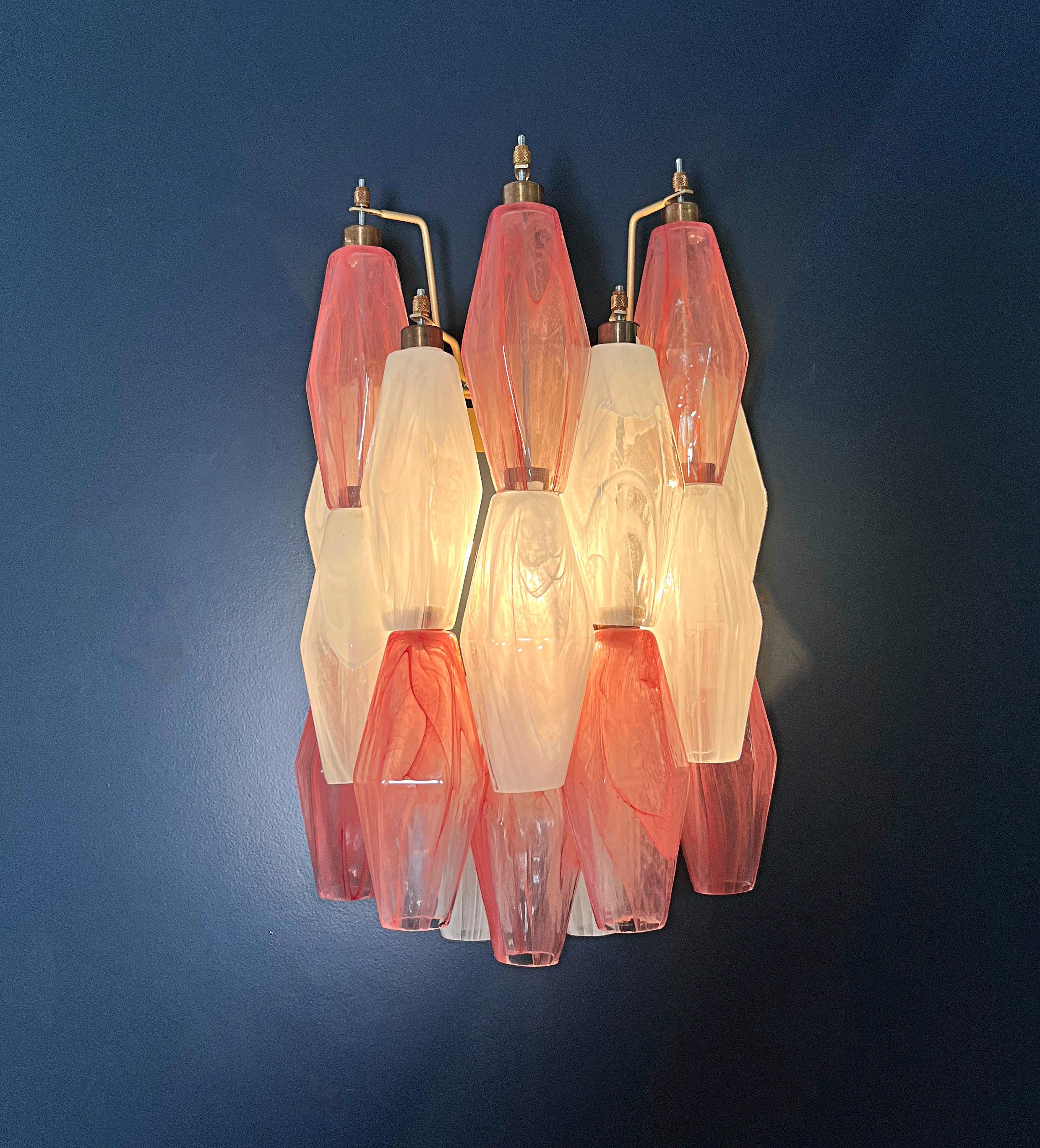 Vintage Murano Italian POLIEDRI white and pink albaster wall sconces For Sale 3
