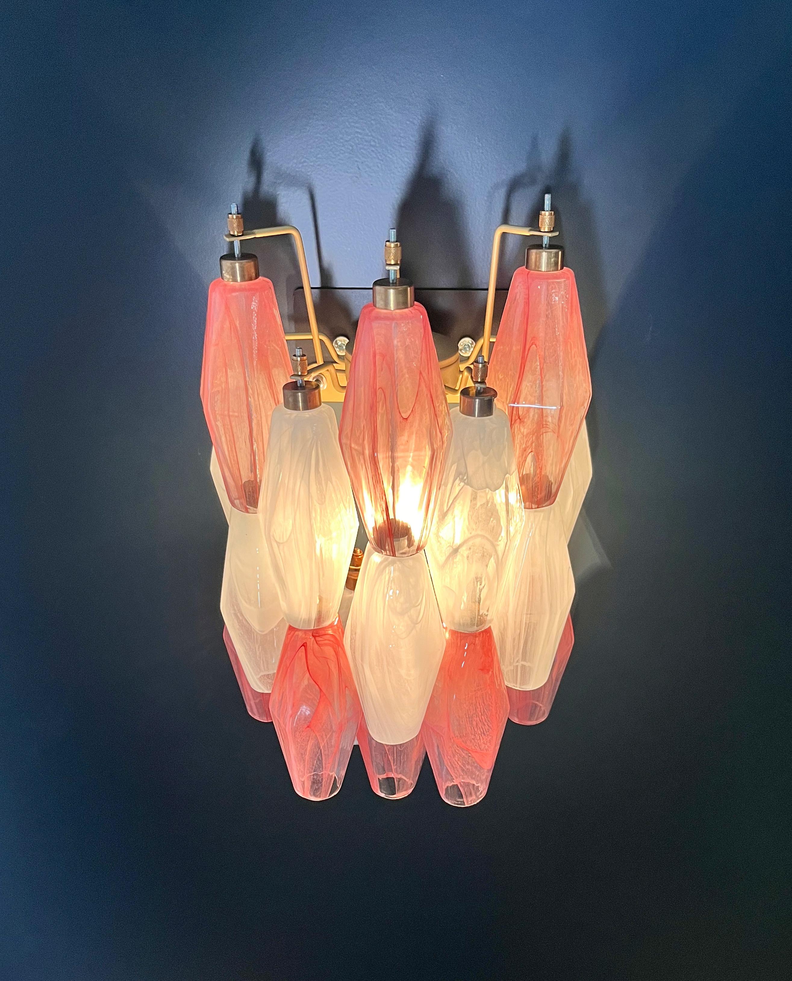 Vintage Murano Italian POLIEDRI white and pink albaster wall sconces For Sale 4