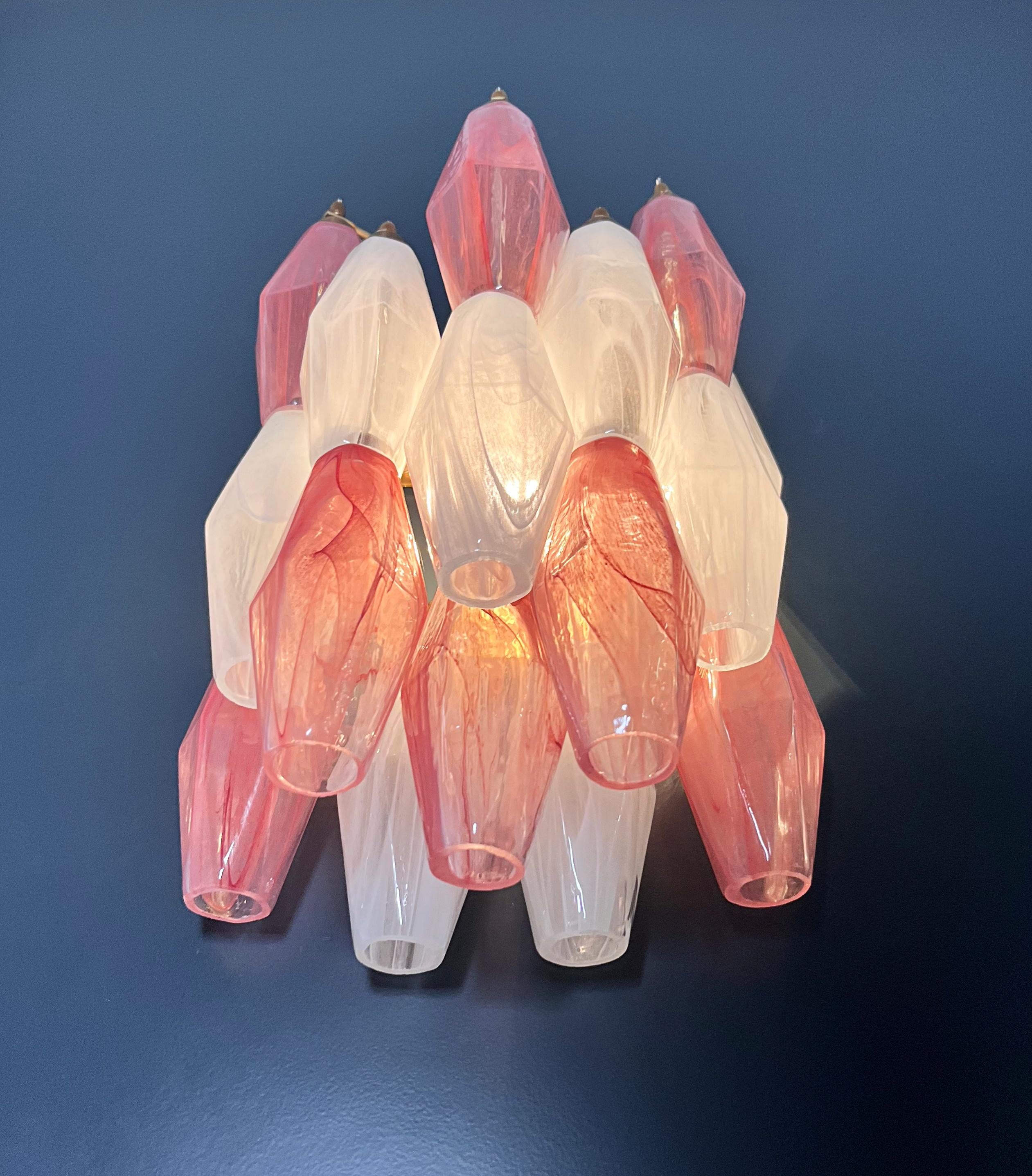 Vintage Murano Italian POLIEDRI white and pink albaster wall sconces For Sale 5