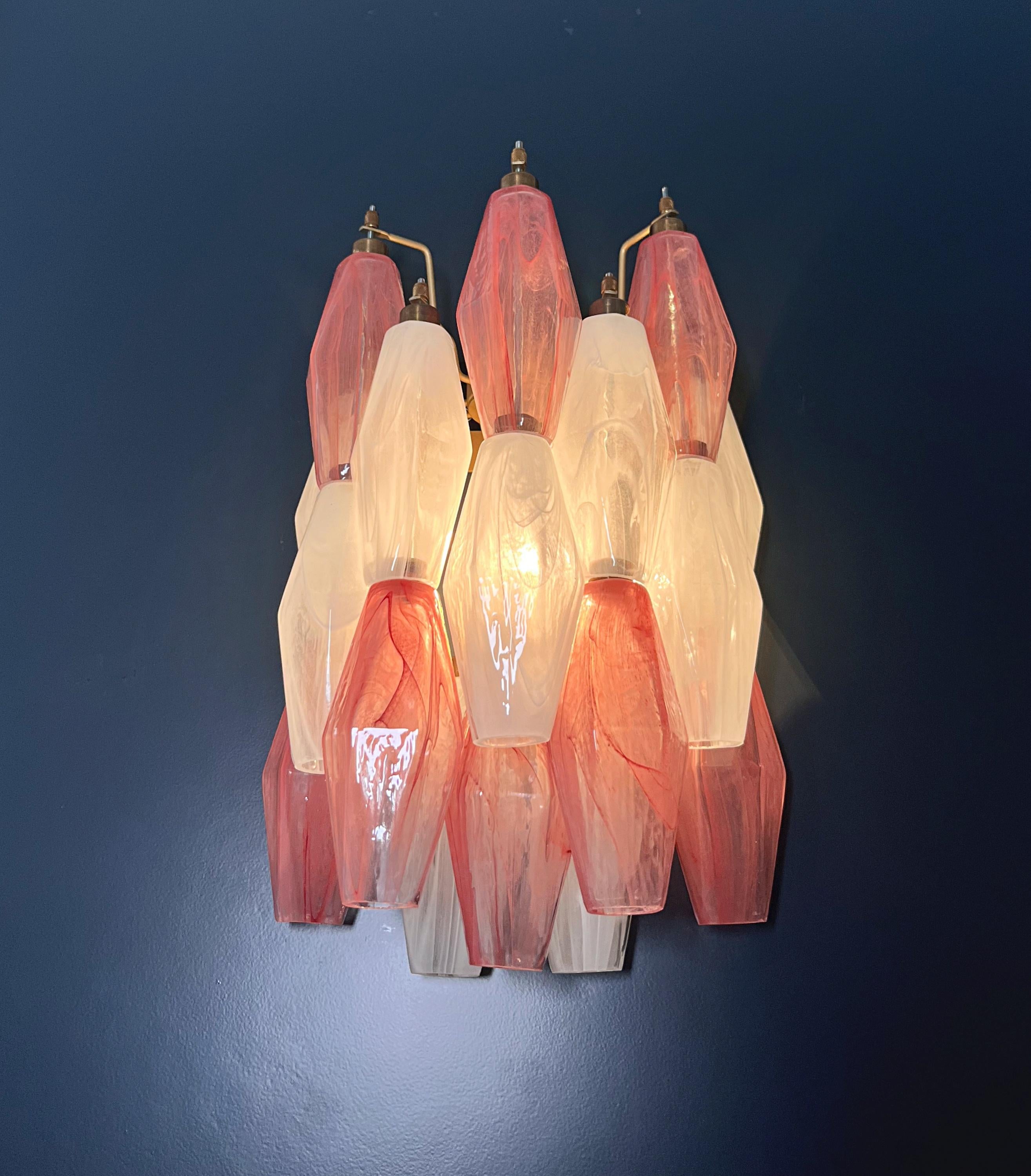 Vintage Murano Italian POLIEDRI white and pink albaster wall sconces For Sale 6