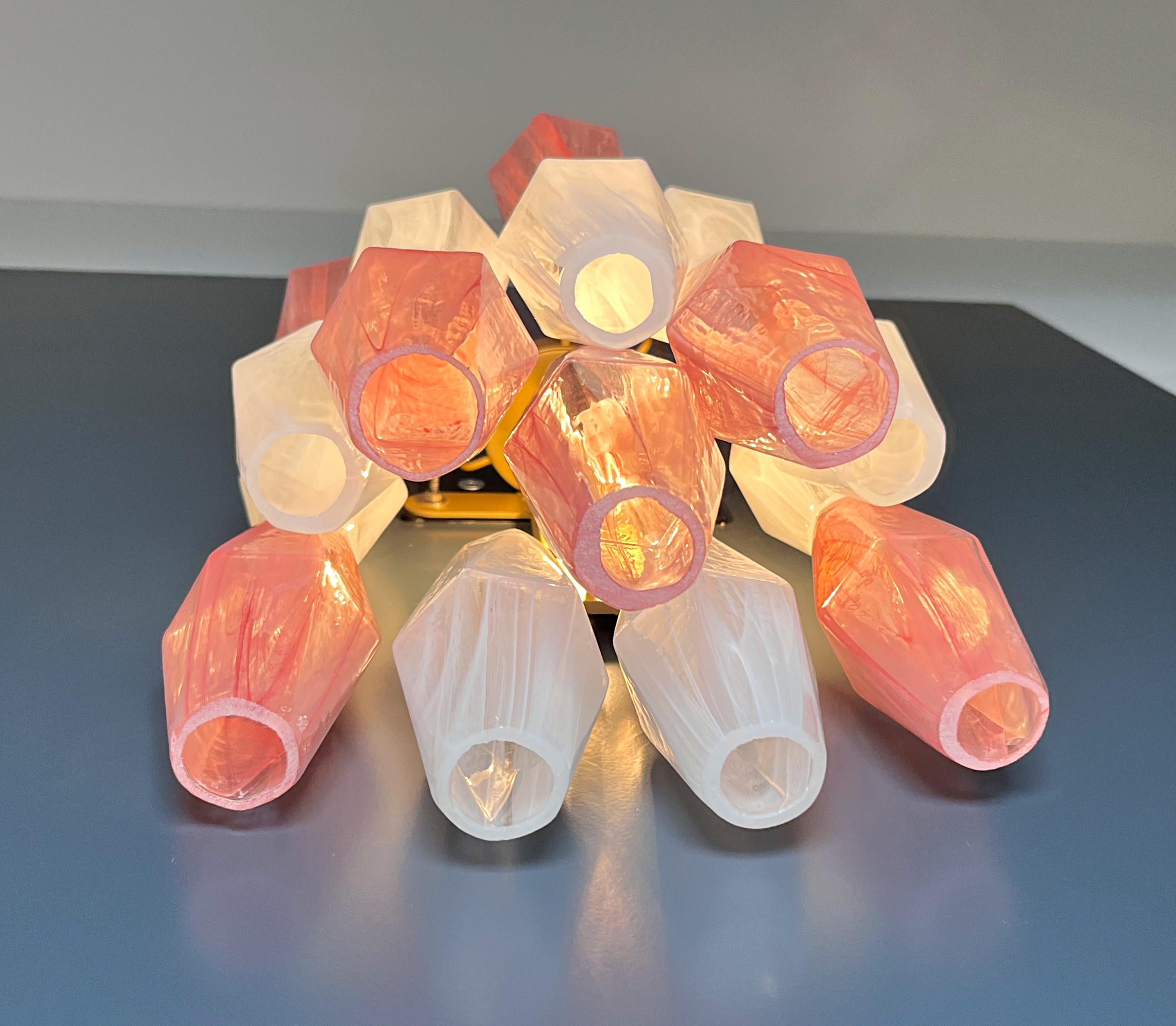 Vintage Murano Italian POLIEDRI white and pink albaster wall sconces For Sale 7