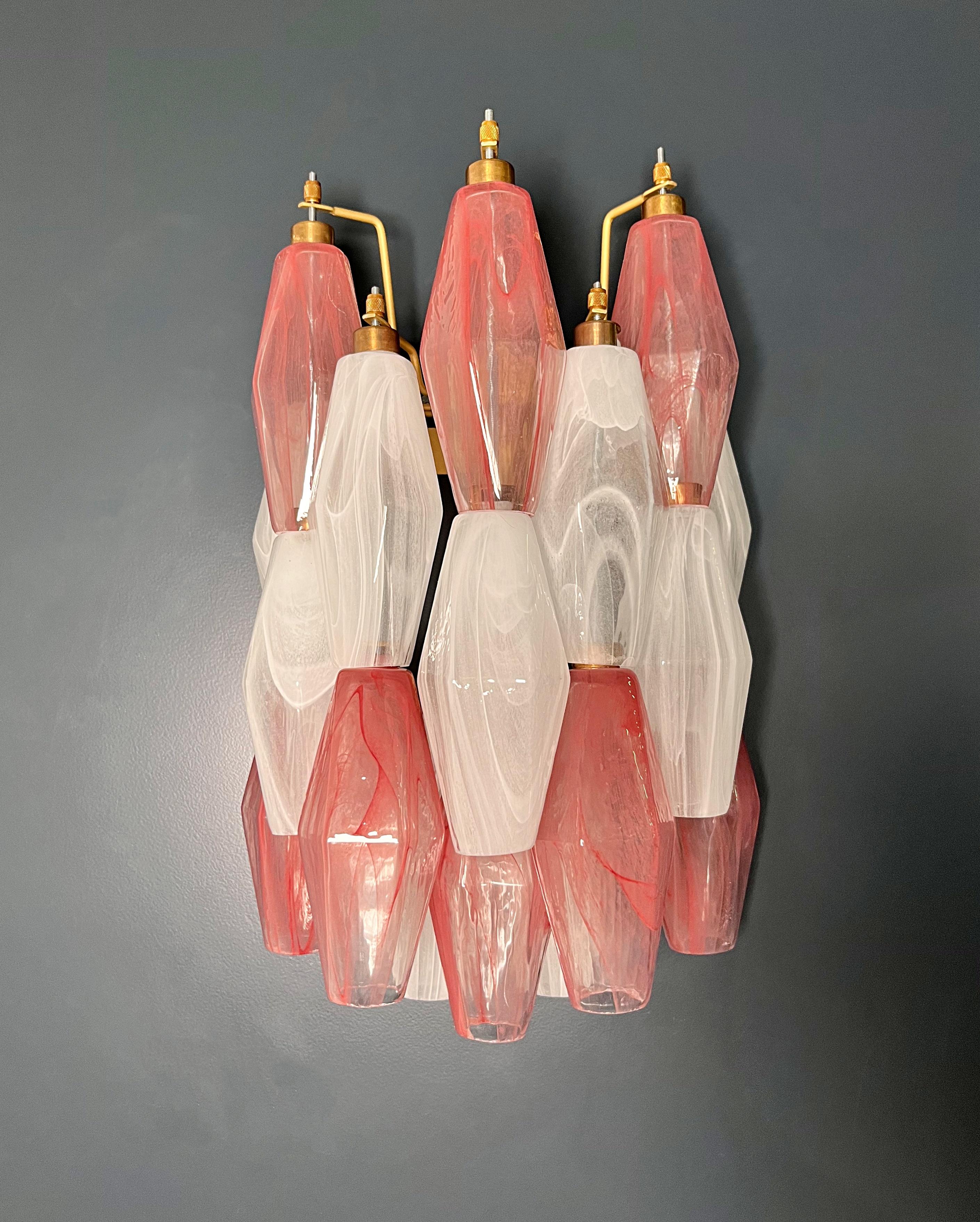 Vintage Murano Italian POLIEDRI white and pink albaster wall sconces In Good Condition For Sale In Gaiarine Frazione Francenigo (TV), IT