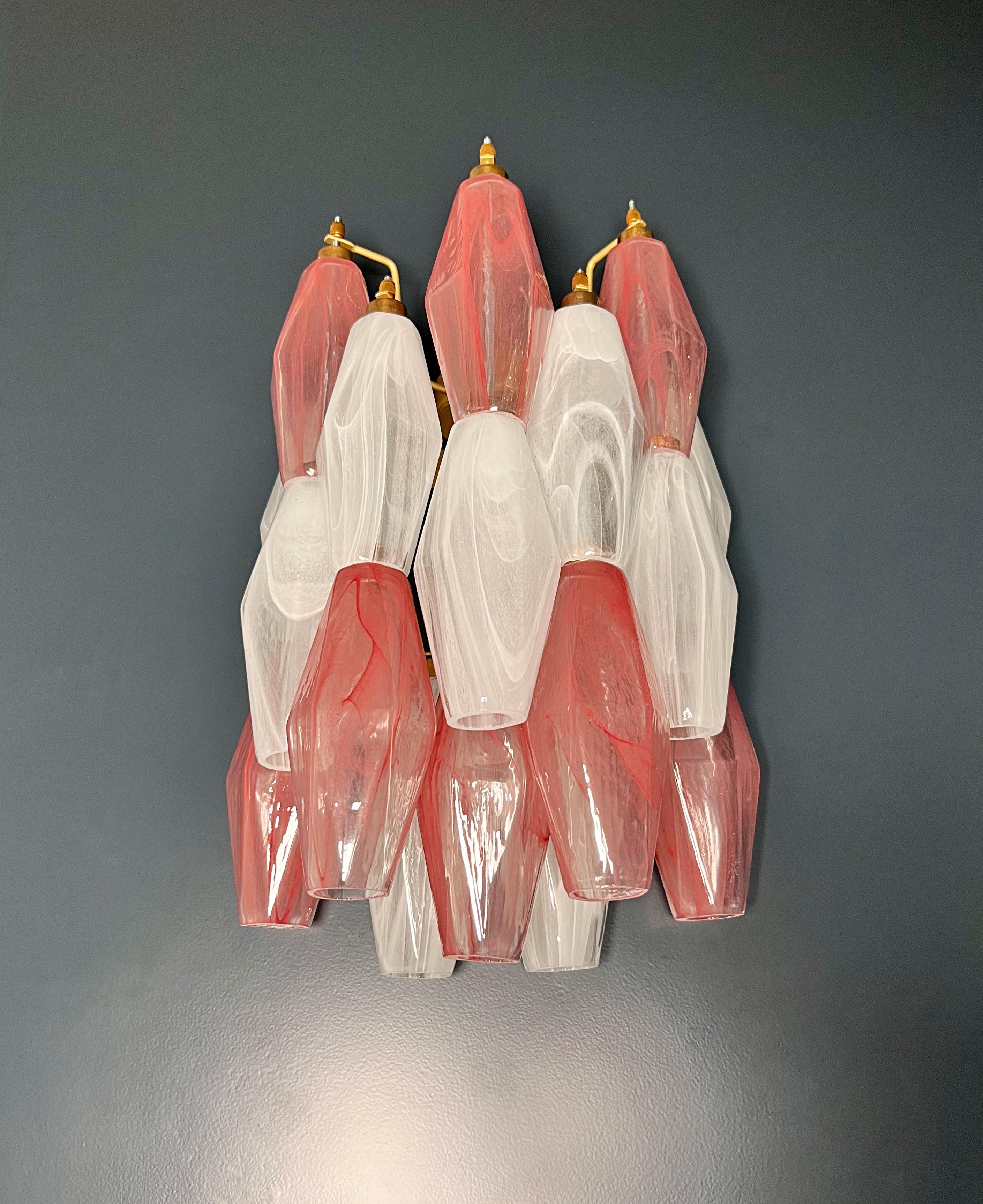 Blown Glass Vintage Murano Italian POLIEDRI white and pink albaster wall sconces For Sale