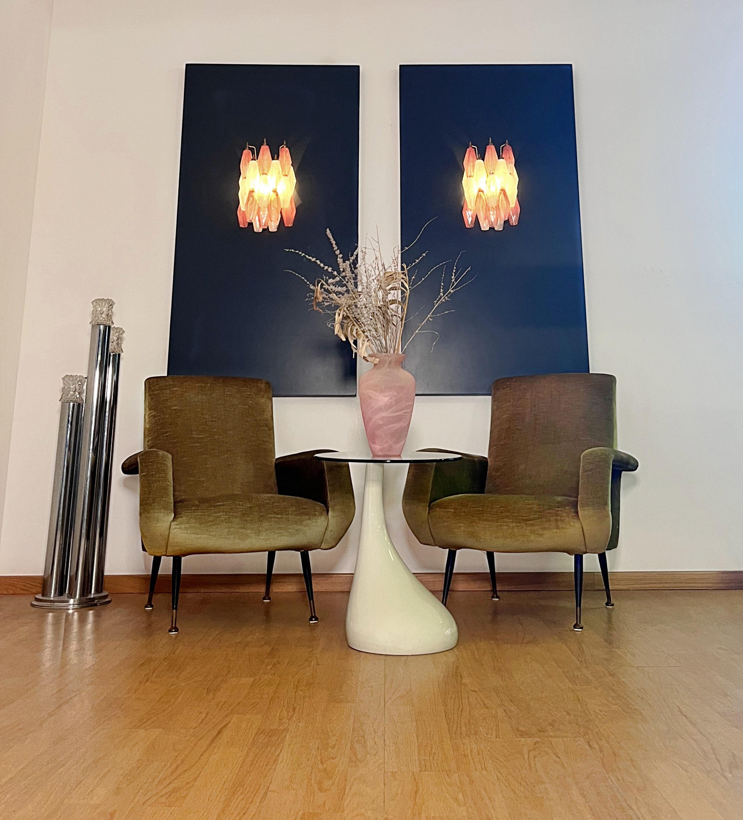 Vintage Murano Italian POLIEDRI white and pink albaster wall sconces For Sale 2