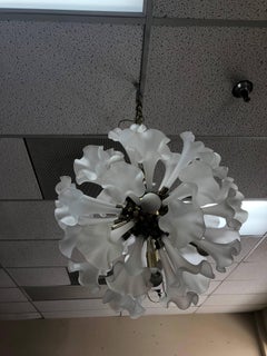 Murano Style Italian Sputnik Orb Round Brass & Glass Lily Flower Chandelier