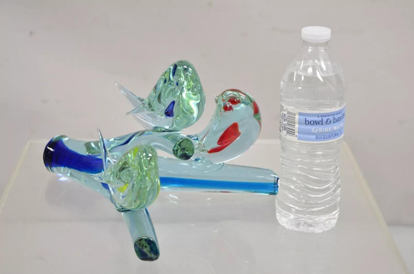 Vintage Murano Italia Arte Vidrio Modernismo 3 Pájaros Posados en Rama Escultura en venta 4