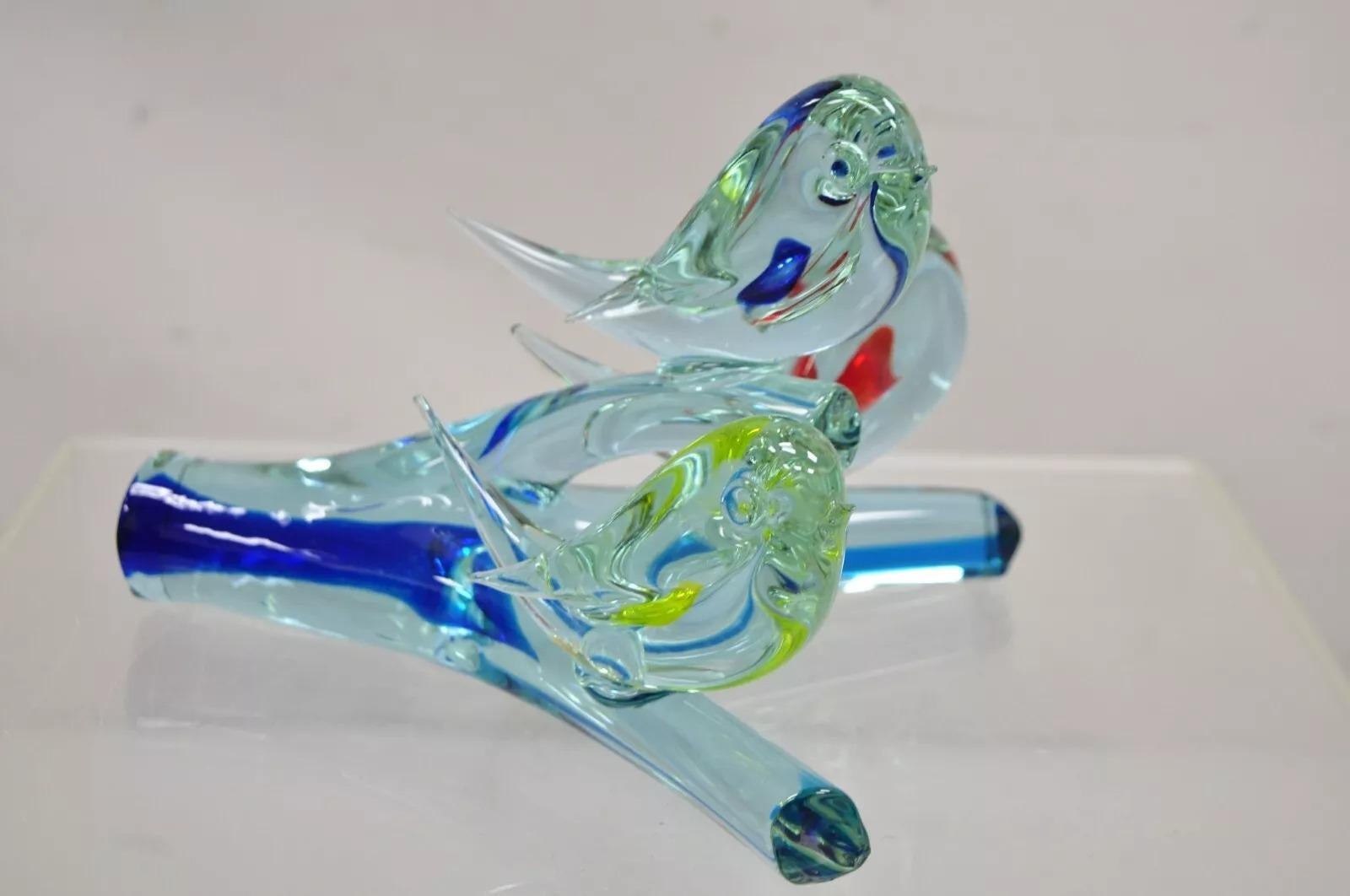 Vintage Murano Italia Arte Vidrio Modernismo 3 Pájaros Posados en Rama Escultura Moderno en venta