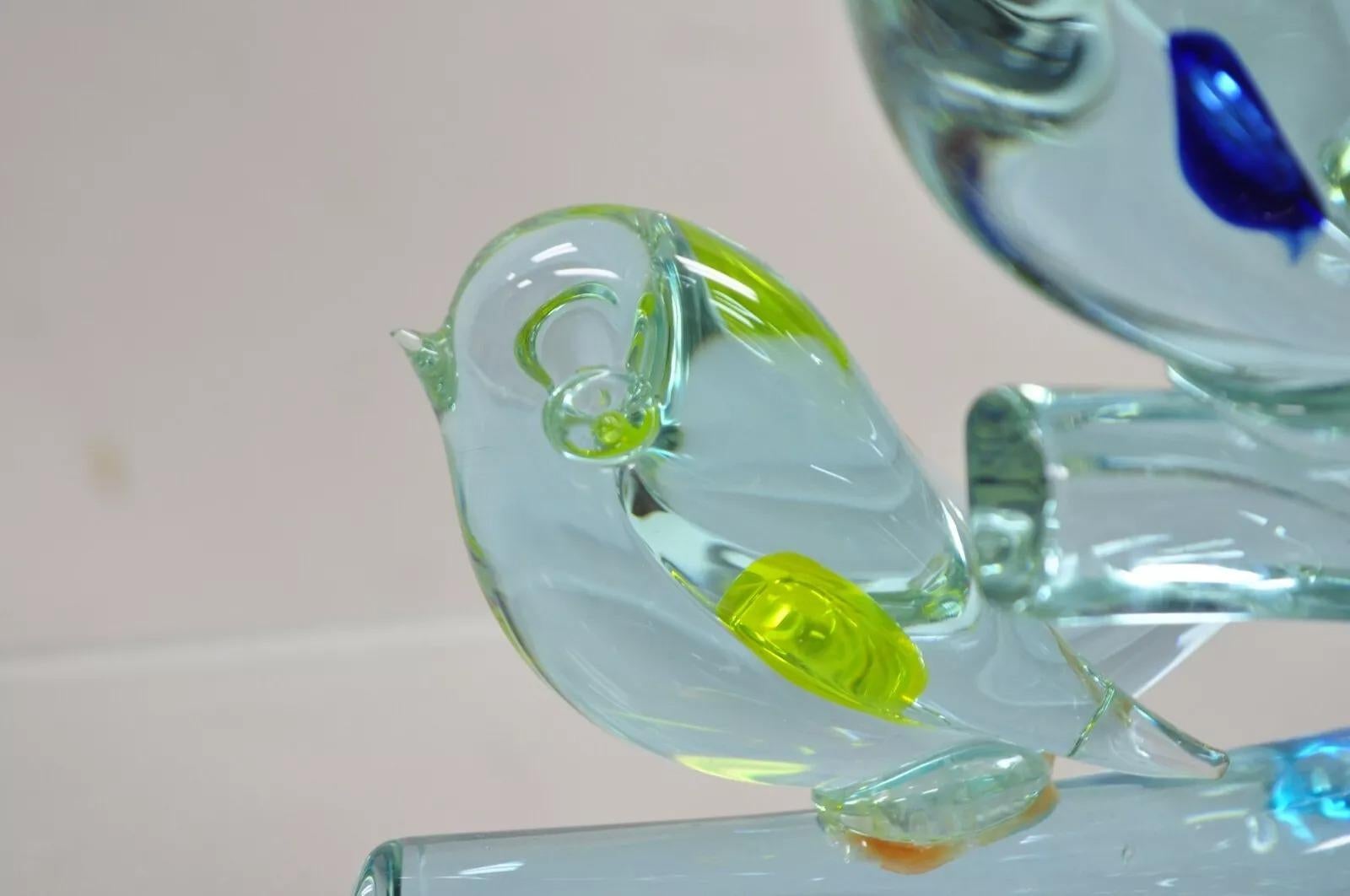 Vintage Murano Italia Arte Vidrio Modernismo 3 Pájaros Posados en Rama Escultura en Bueno estado para la venta en Philadelphia, PA